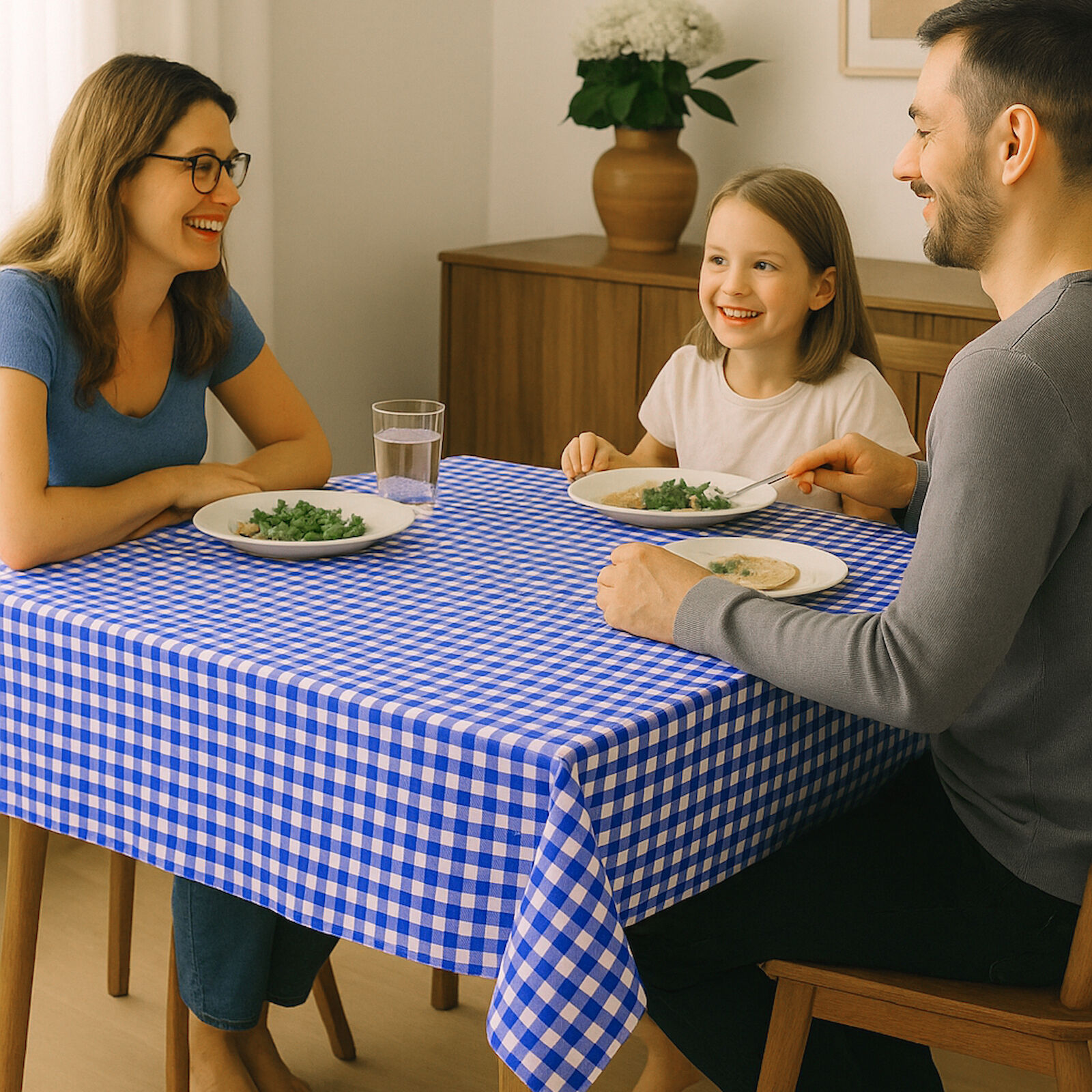 Tischdecke Karo 1x1 cm Blau Baumwolle