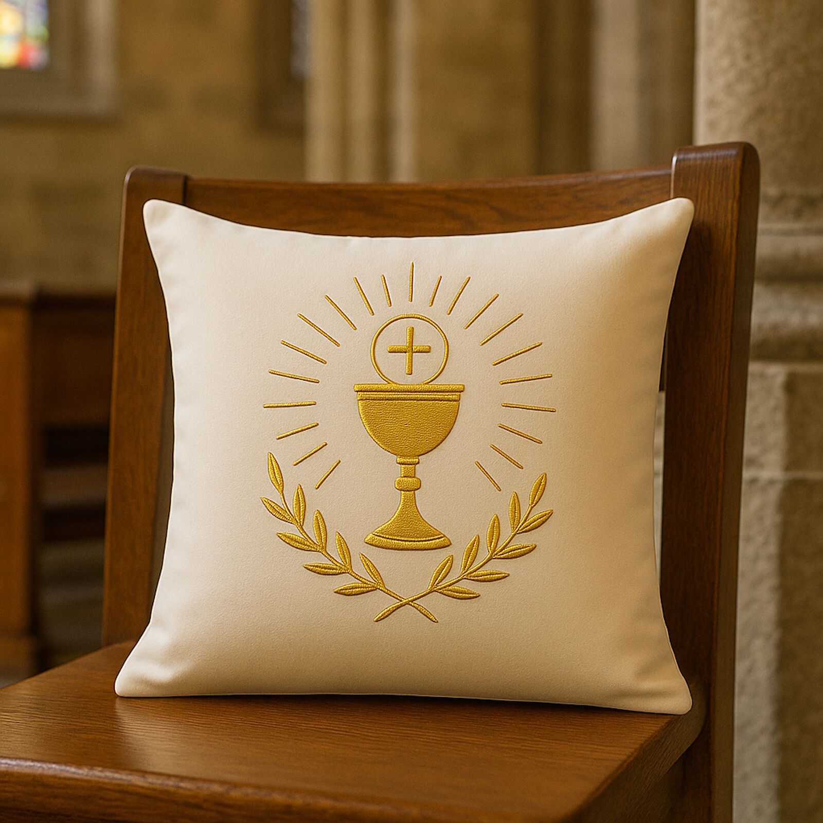 Kirchliches Kissen Kelch Kreuz Gold 40x40 cm Glaube