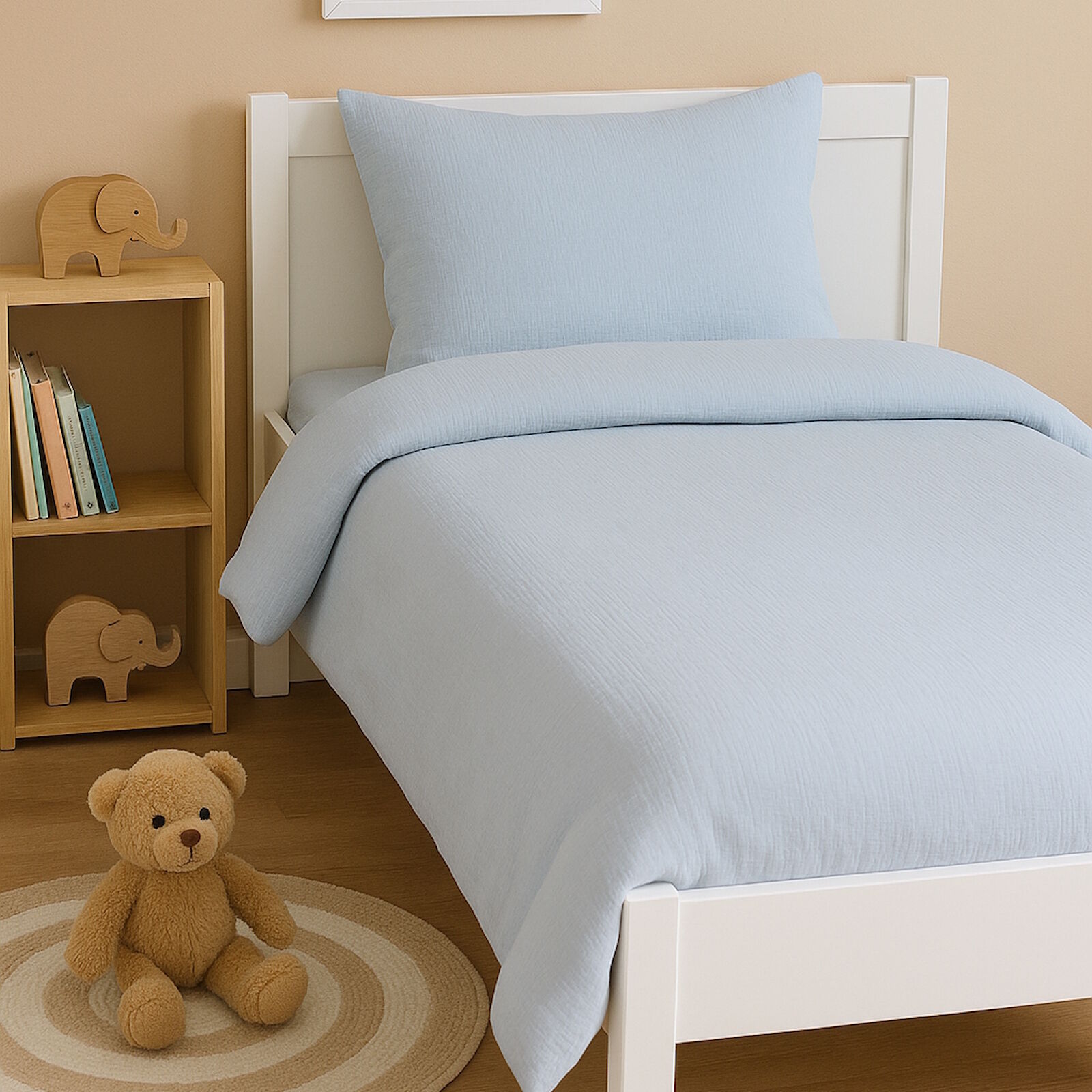 Kinderbettwäsche 100x135 40x60 cm Blau Musselin