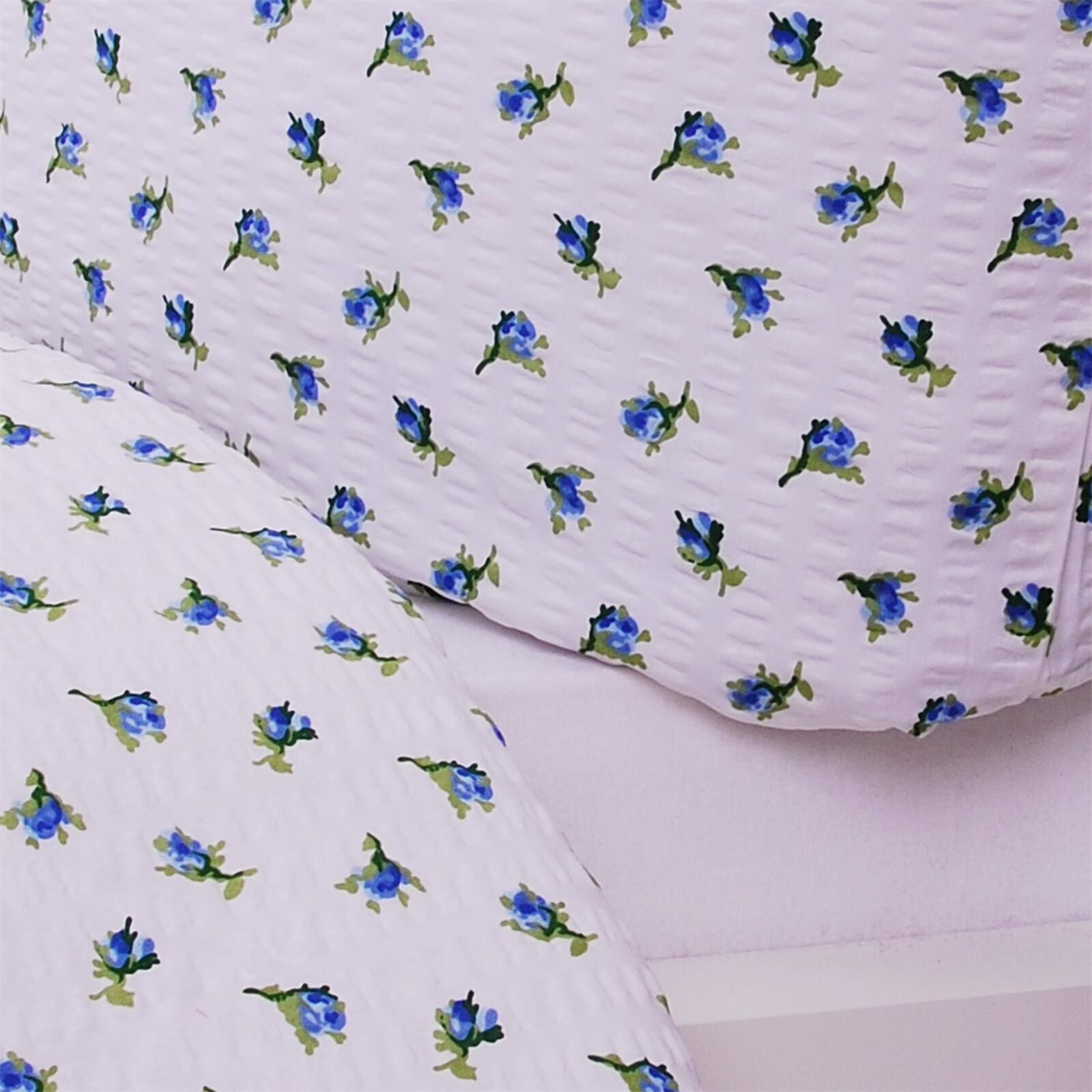 Seersucker Bettwäsche Rosen Blau RV-135x200
