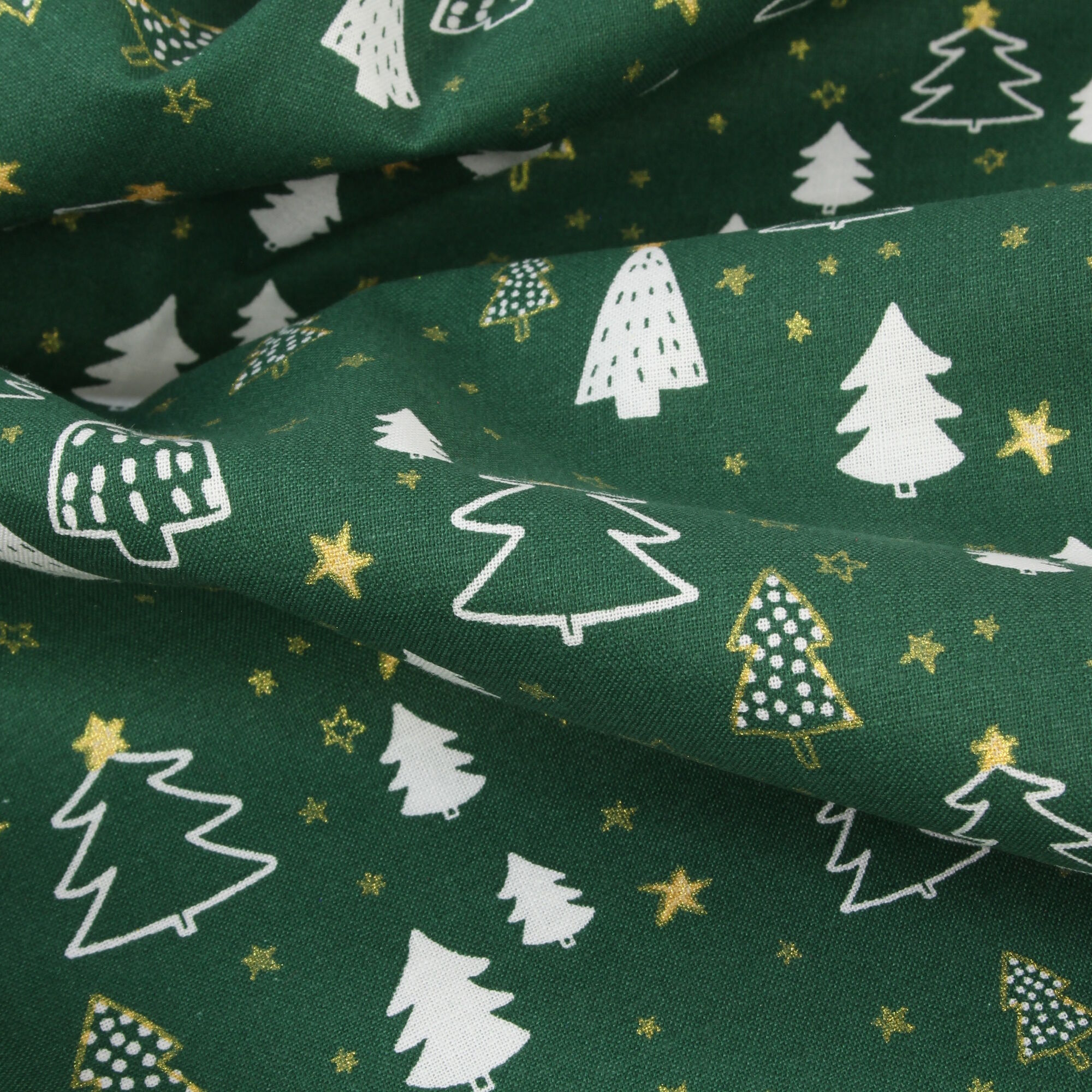 Stoff Meterware Weihnachtsbaum Sterne Grün Baumwolle