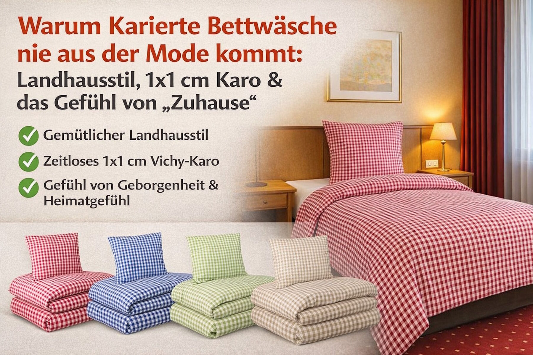 Karierte Bettwäsche: Landhausstil mit 1x1 cm Karo – zeitlos & gemütlic