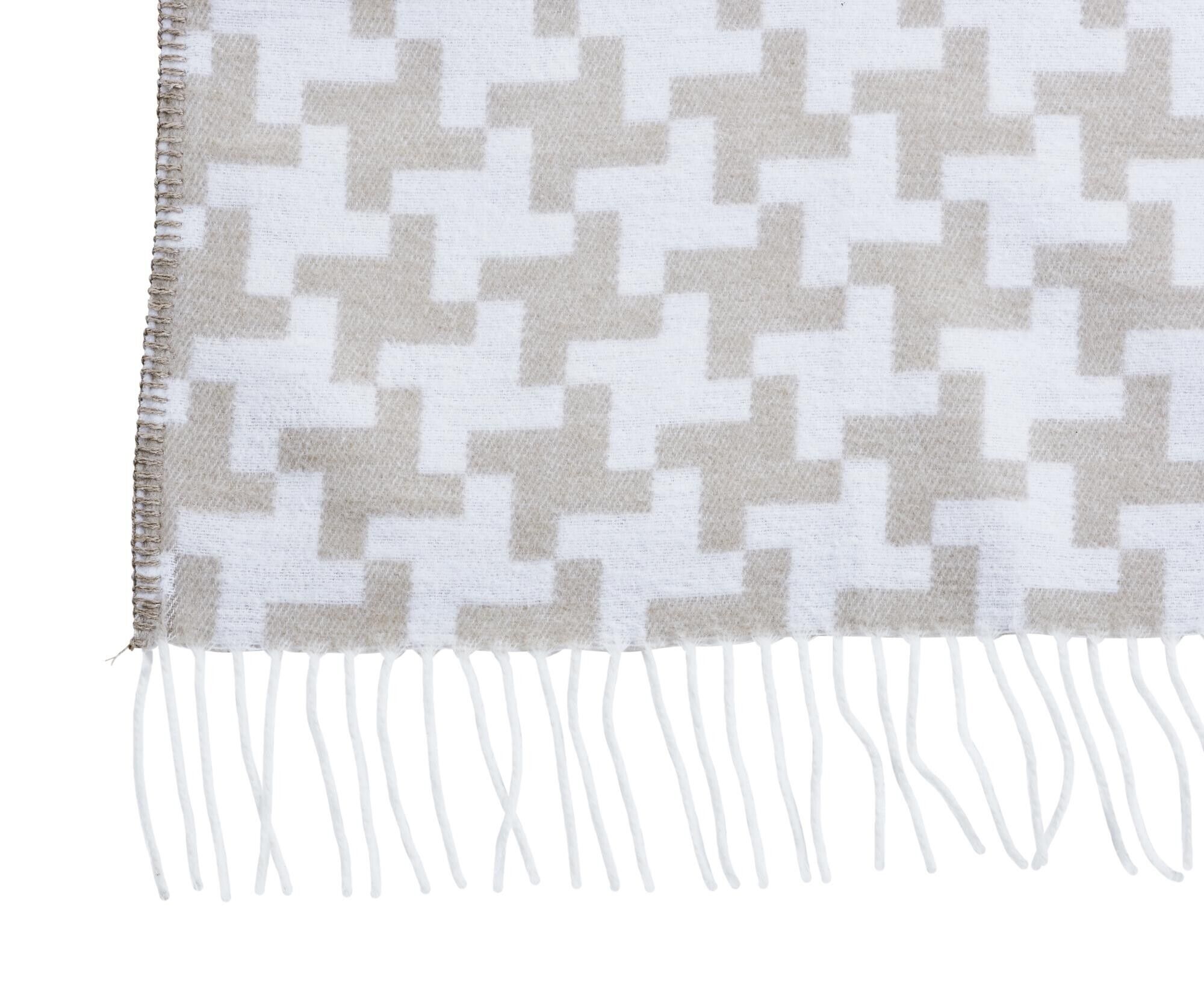 Kuscheldecke Mika Beige Weiss Fransen 150x200 cm Baumwolle