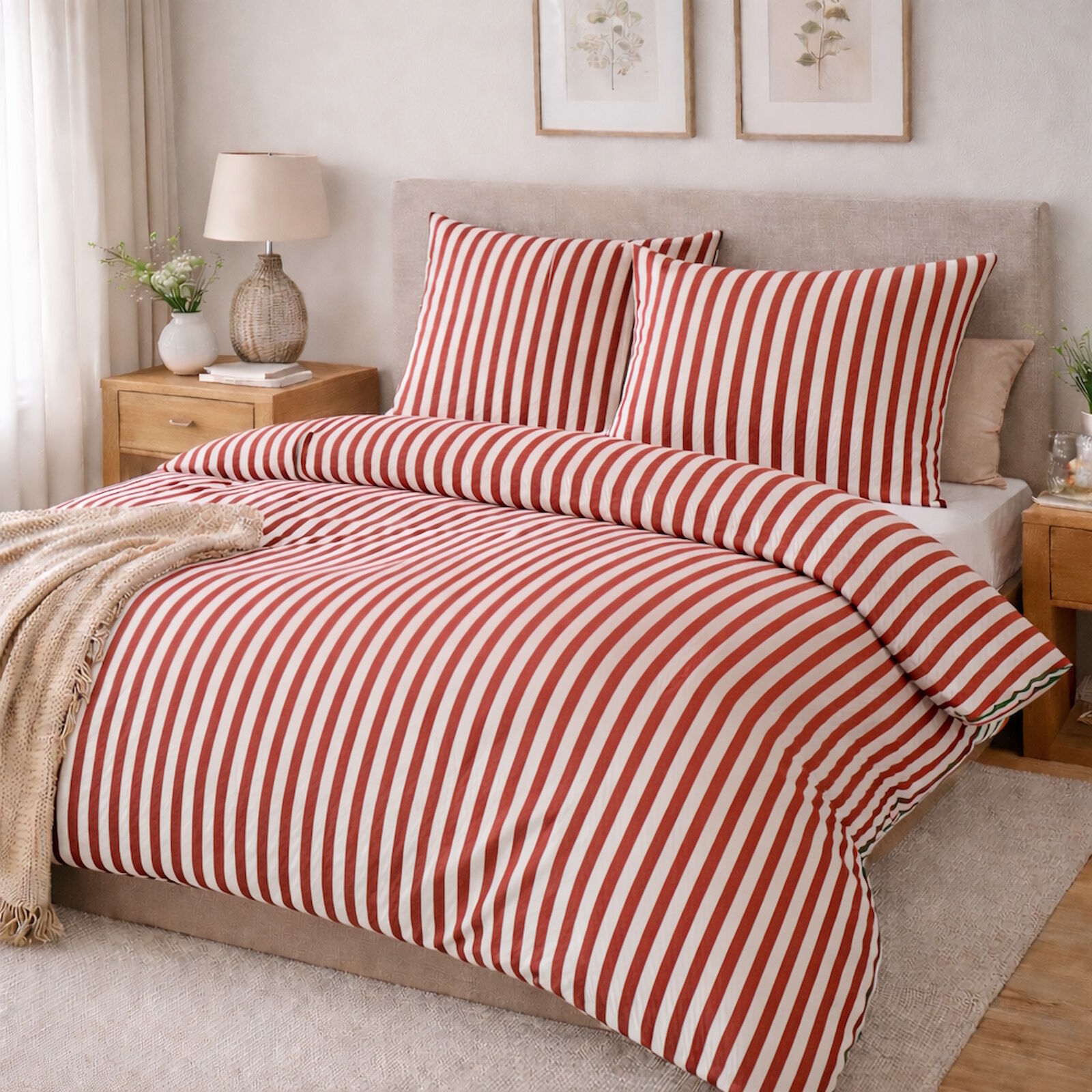 Bettwäsche Streifen 6,5 mm Rot Baumwolle