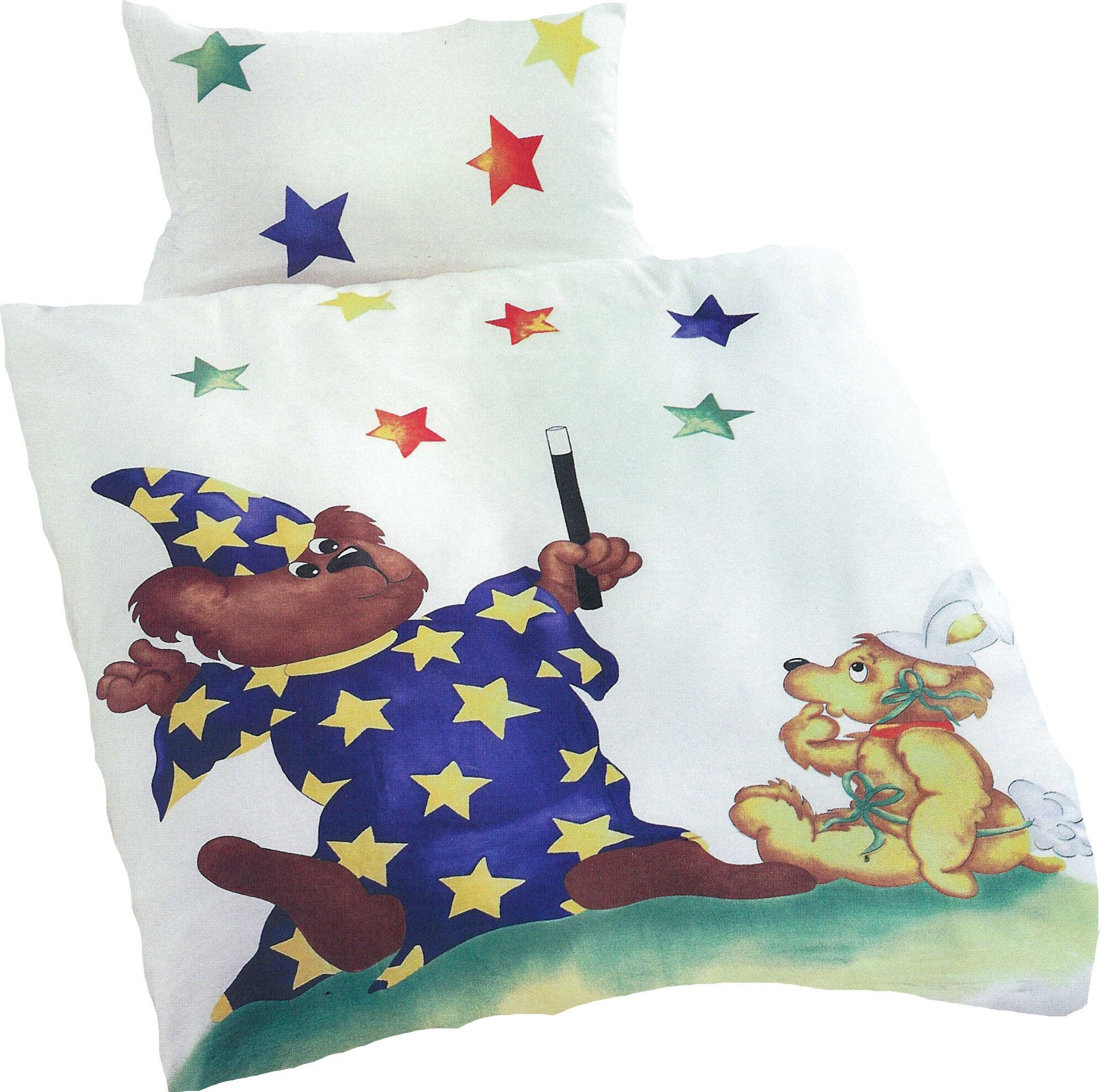 Bettwäsche 135x200cm Zauberbär Sterne Satin Baumwolle
