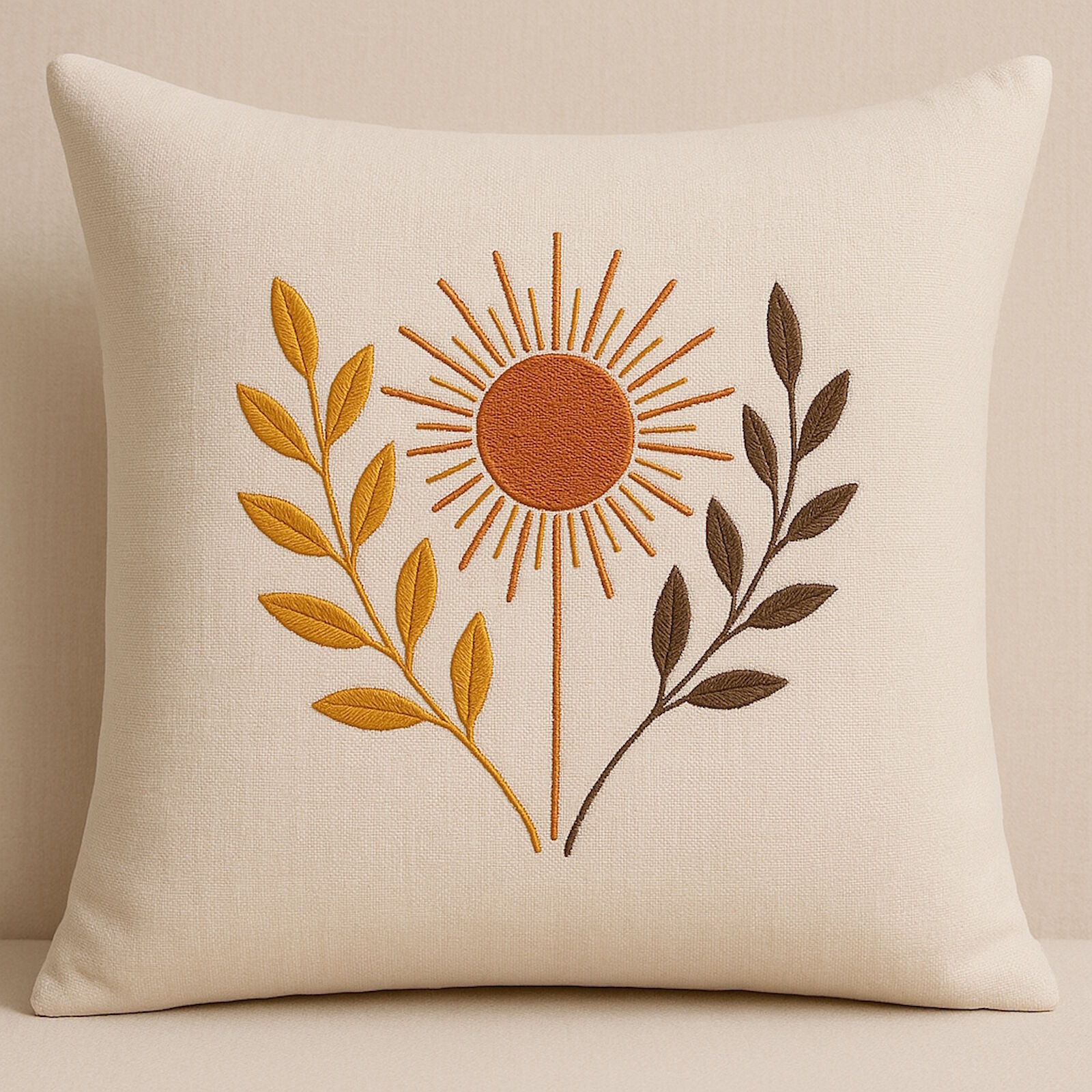Kissenbezug Gräser Blätter Sonne bestickt 40x40 cm