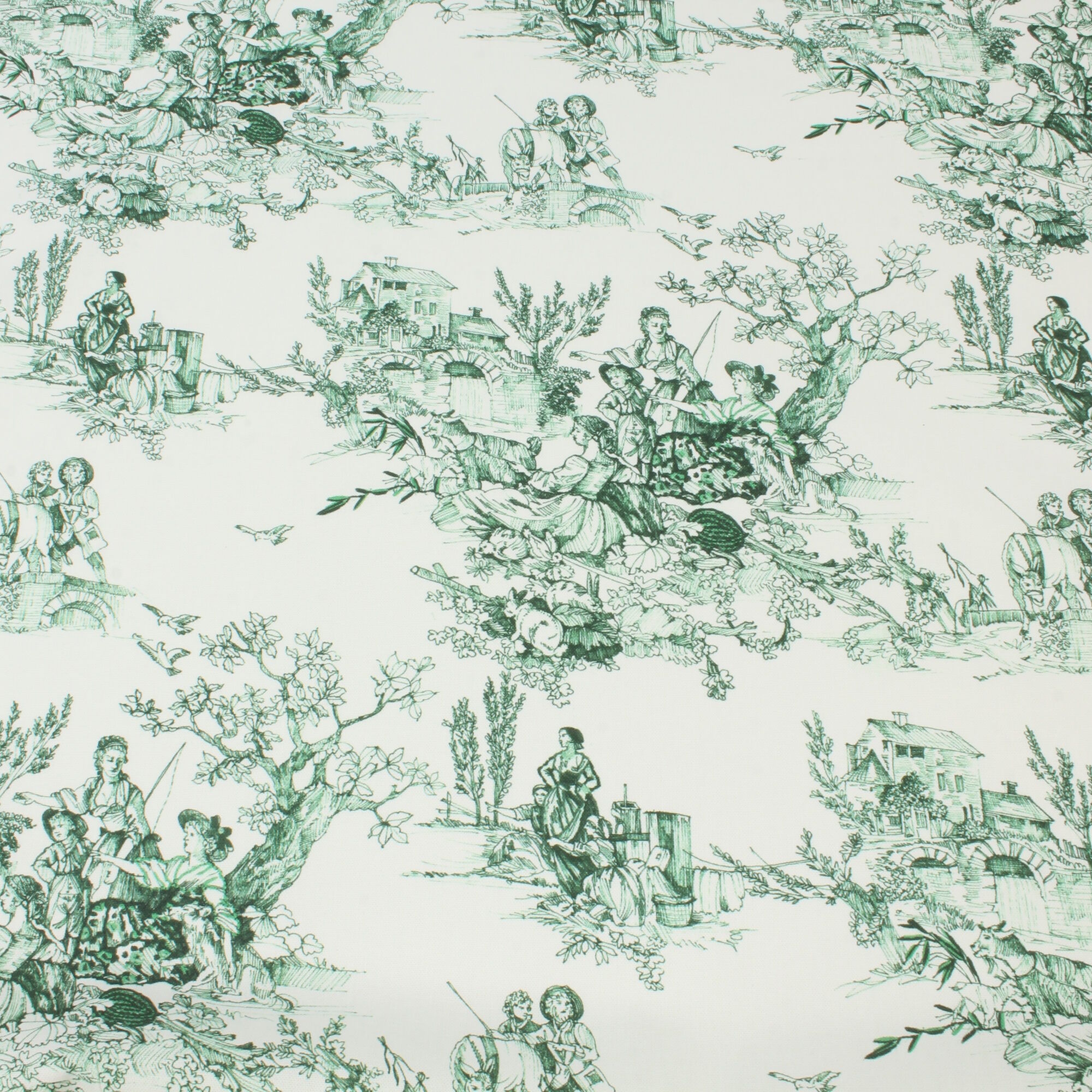 Stoff Meterware Toile de Jouy Grün Canvas