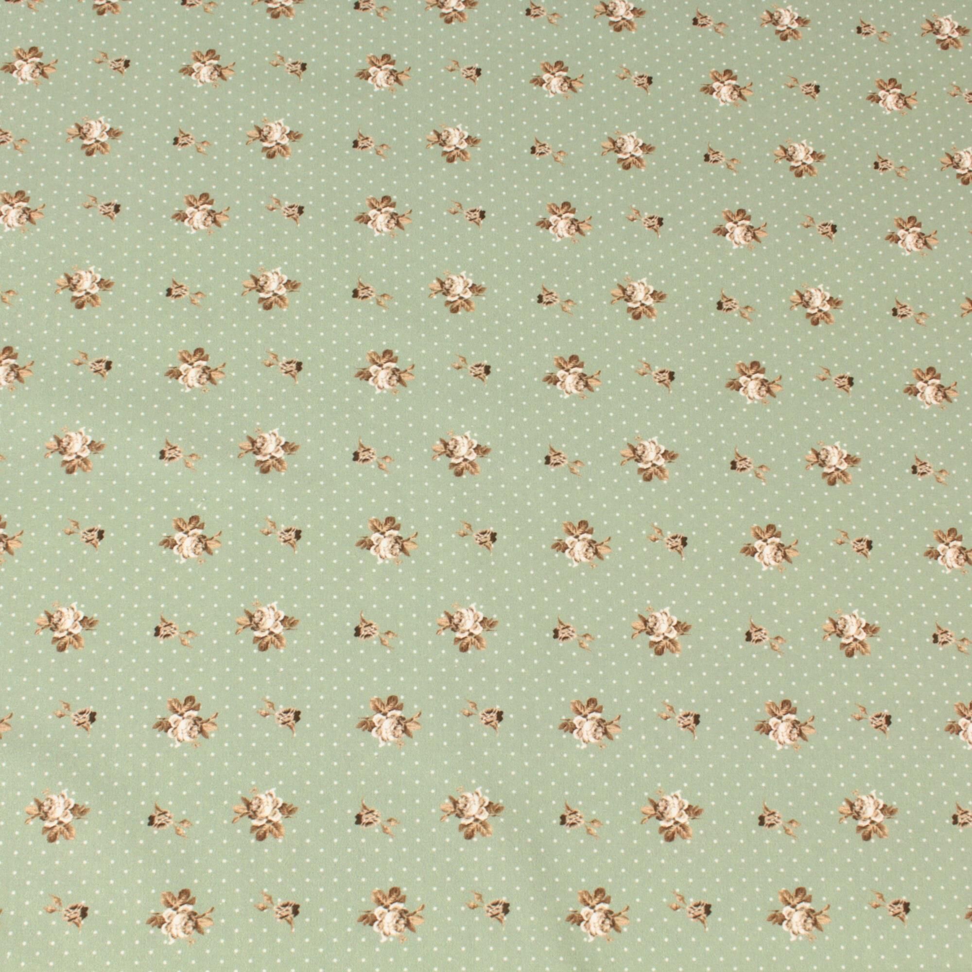 Stoff Meterware kleine Rosen Punkte Grün Baumwolle Perkal