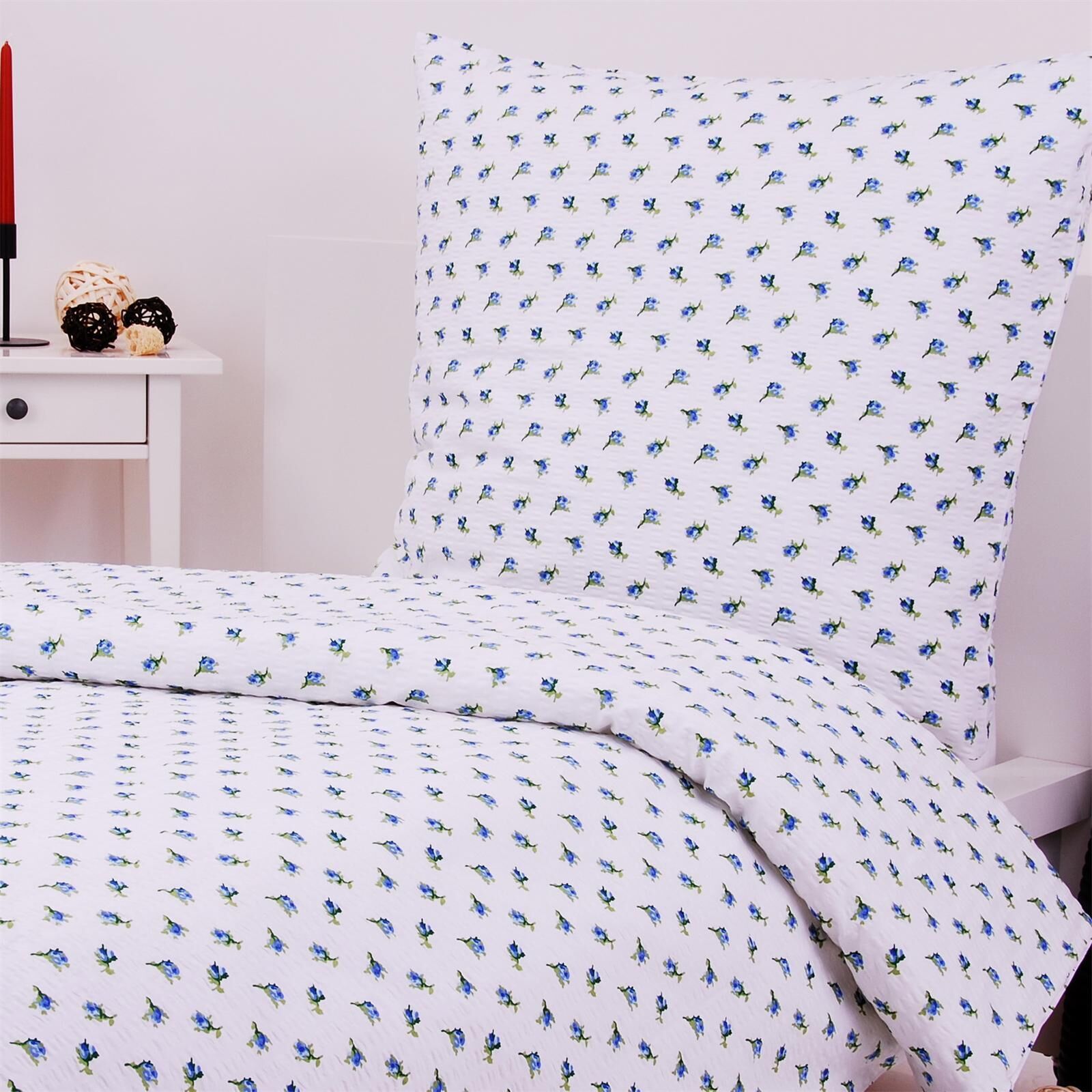 Seersucker Bettwäsche Rosen Blau RV-135x200