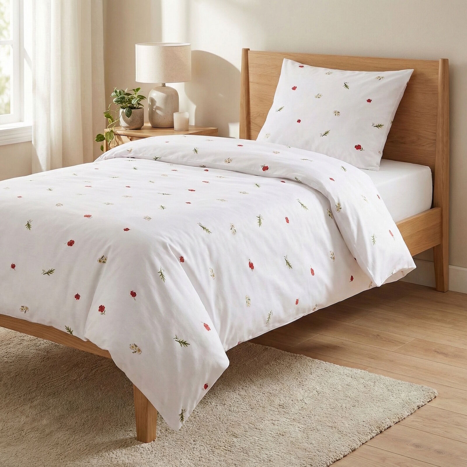 Seersucker Bettwäsche 135x200 Blumen Rot