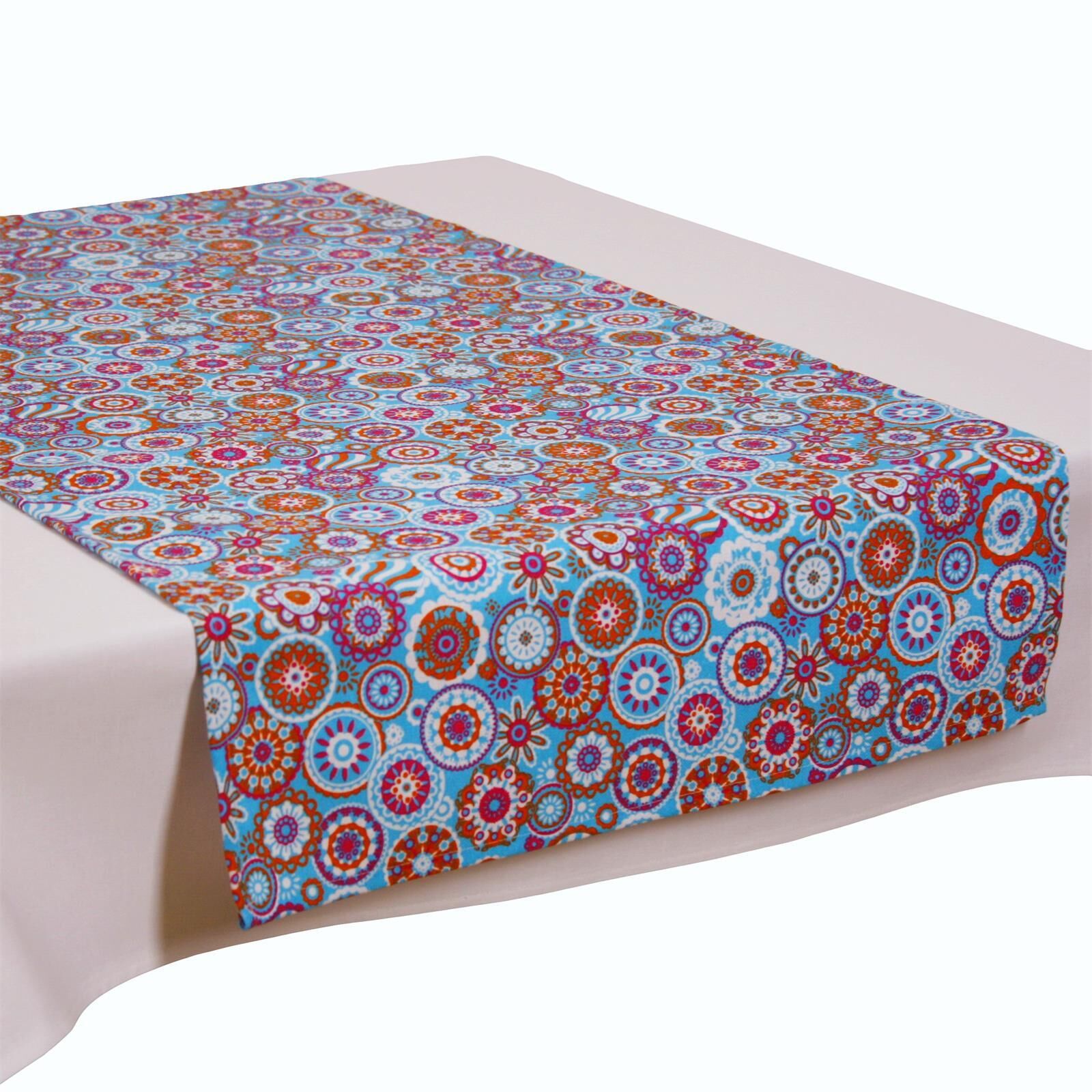 Tischläufer 45x145 cm Bunte Blumen Kreise-Türkis