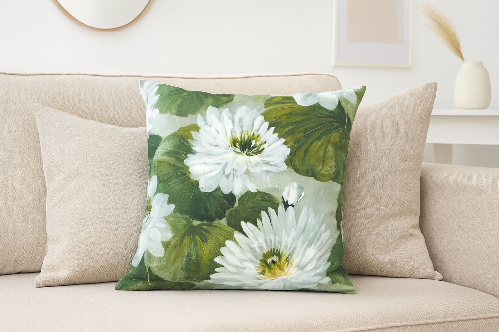 Kissenbezug weiße Seerose Satin Baumwolle