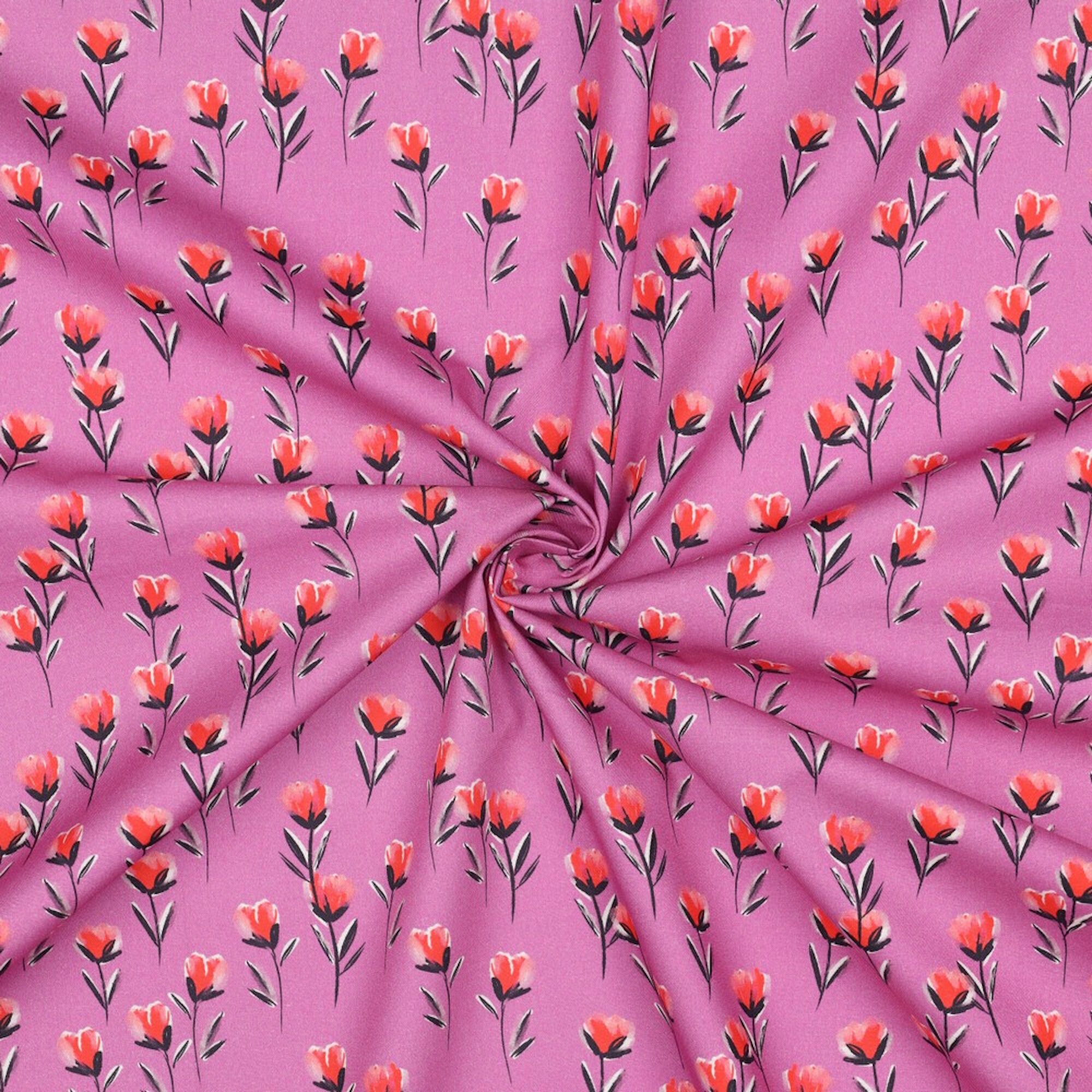 Blumen Stoff Rose auf Pink Baumwolle
