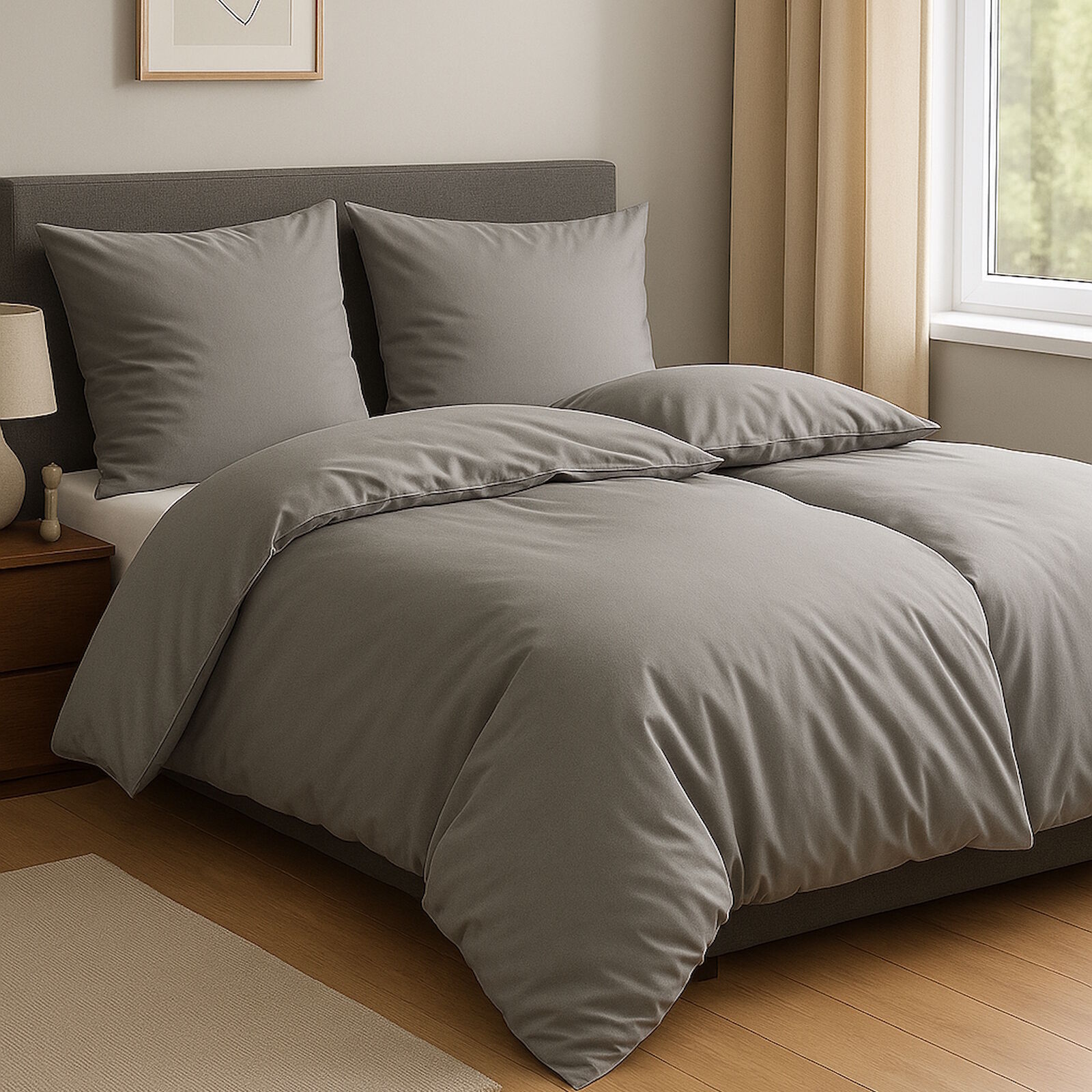 4-Teilige Mako Satin Bettwäsche Grau