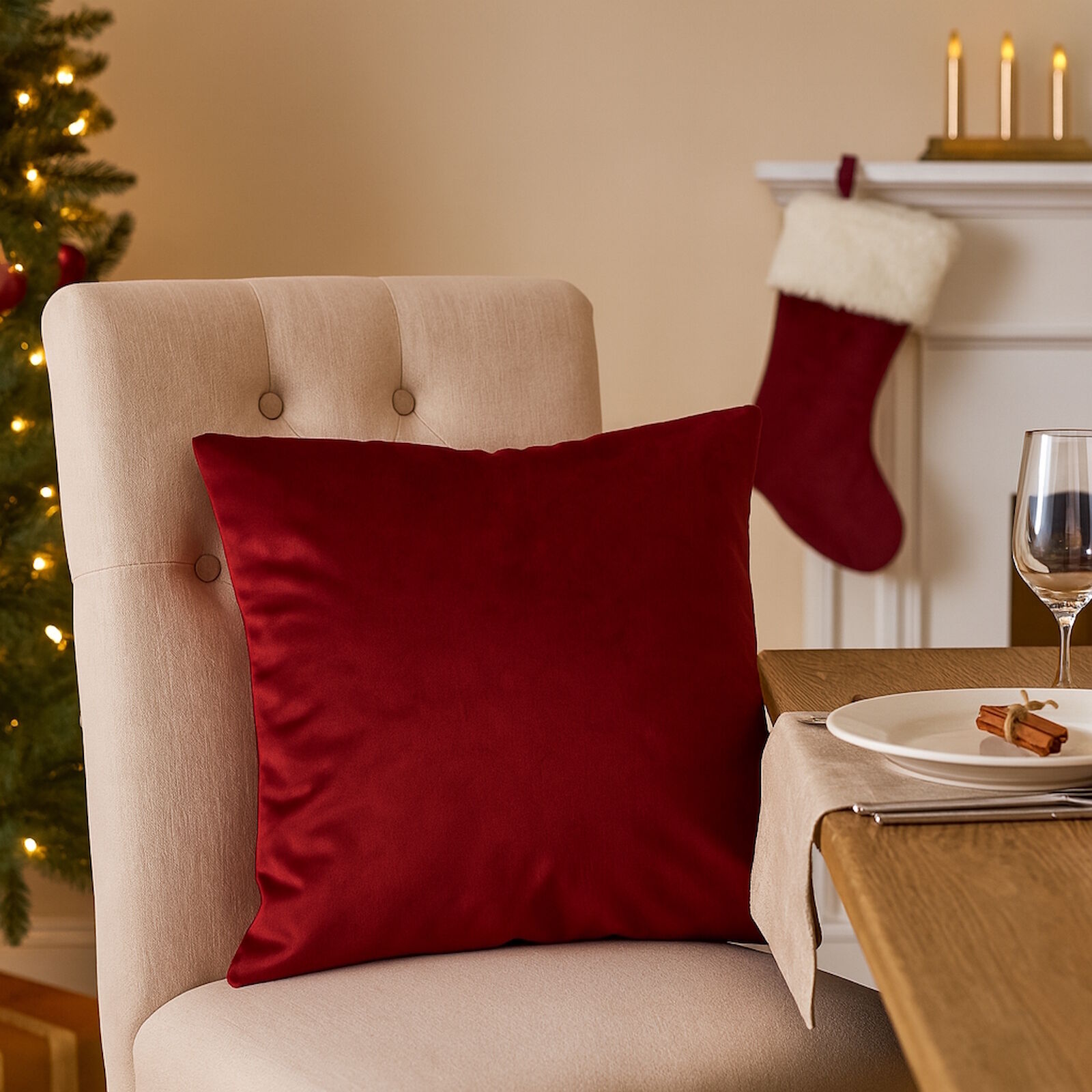 Samt Weihnachtskissen Bordeaux Rot – weich, edel & festlich