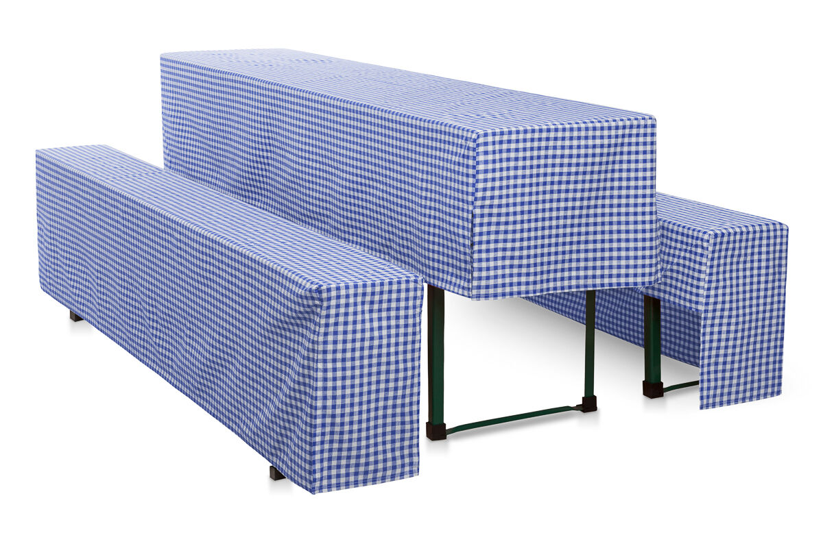 Hussen Bierzeltgarnitur Set Karo halblang Baumwolle-200x50 + 2x 200x25 cm-Blau