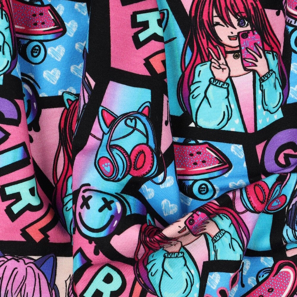 Stoff Meterware Manga Girl Blau Jersey