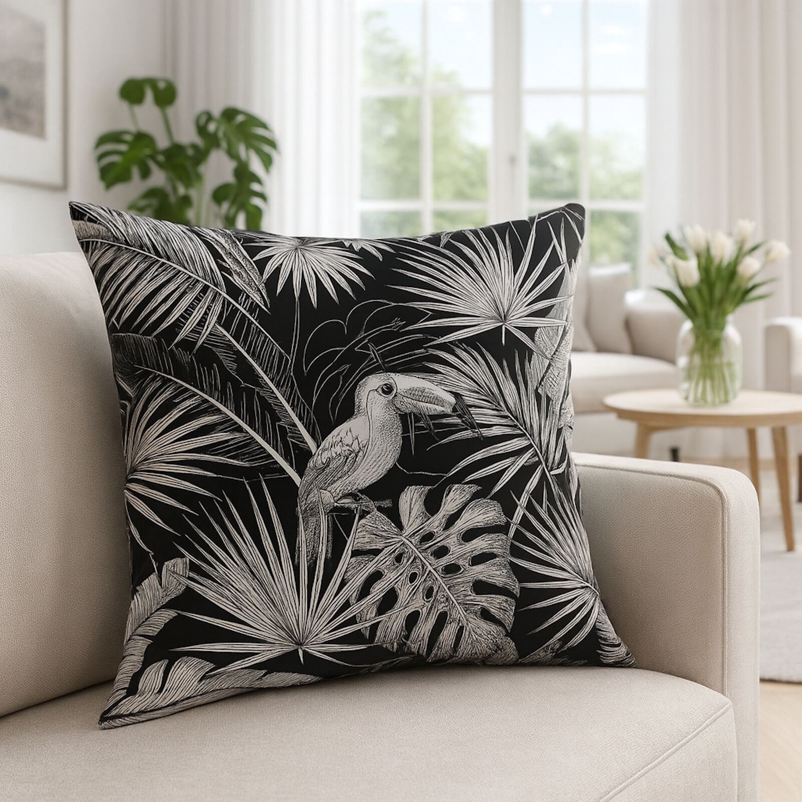 Kissenbezug 50x50 – Tukan Blätter Design, Ausgefallen & Modern