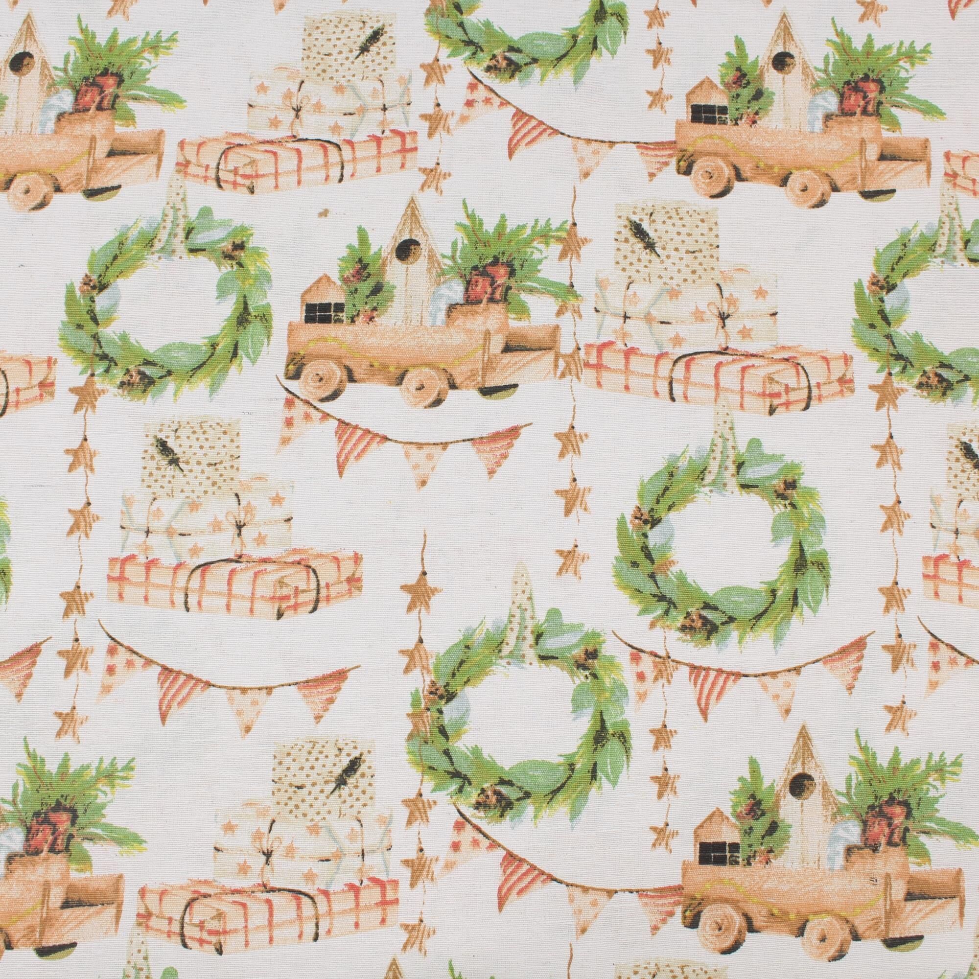 Stoff Meterware Kranz Girlande Geschenke Mischgewebe