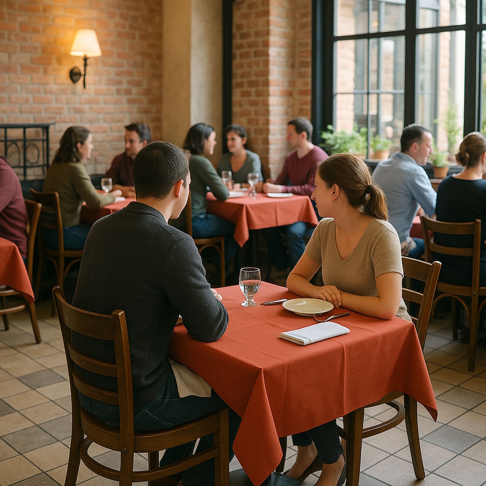 Damast Tischdecke 130x130 cm Terracotta Baumwolle