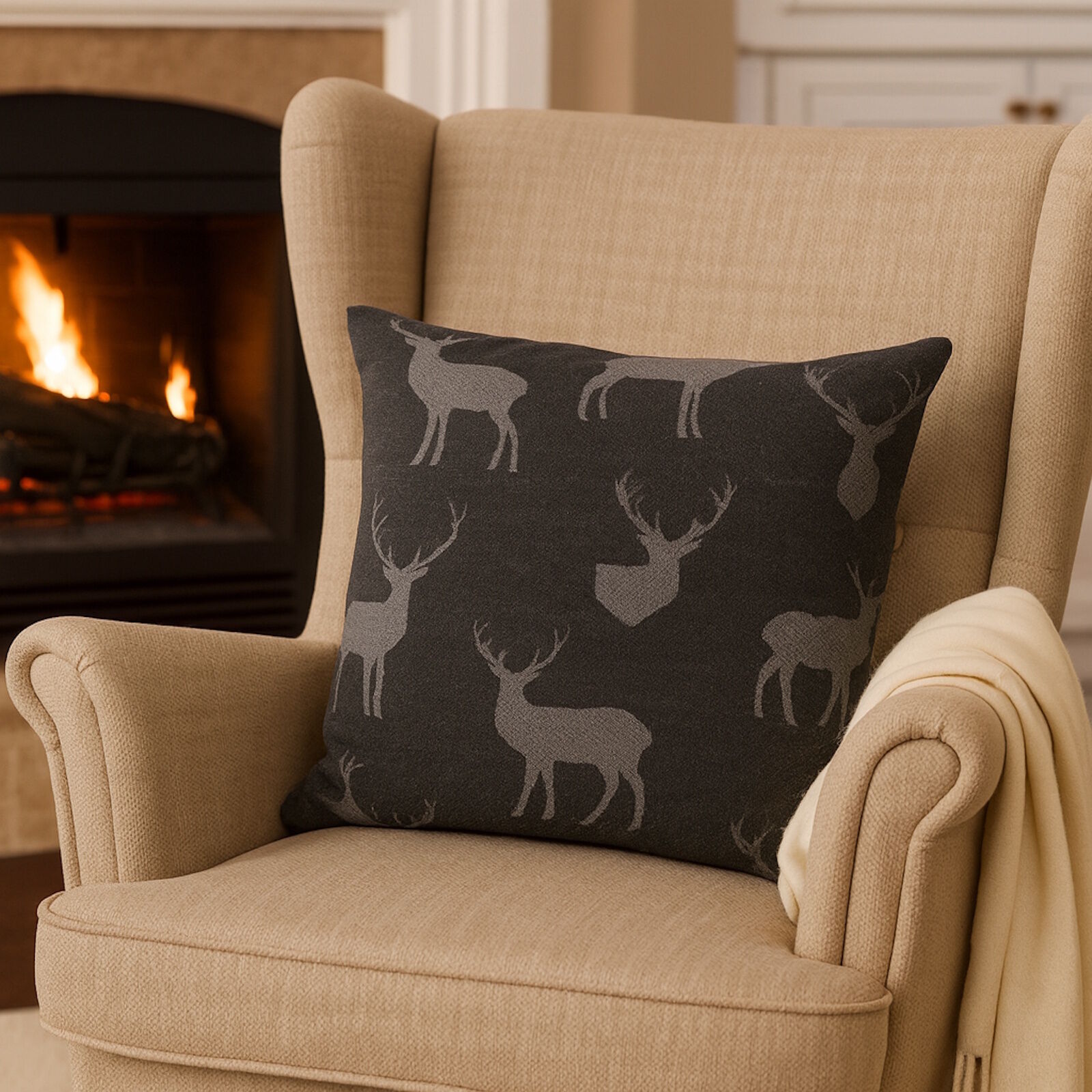 Kissenbezug Hirsch Grau Jacquard 40x40 cm