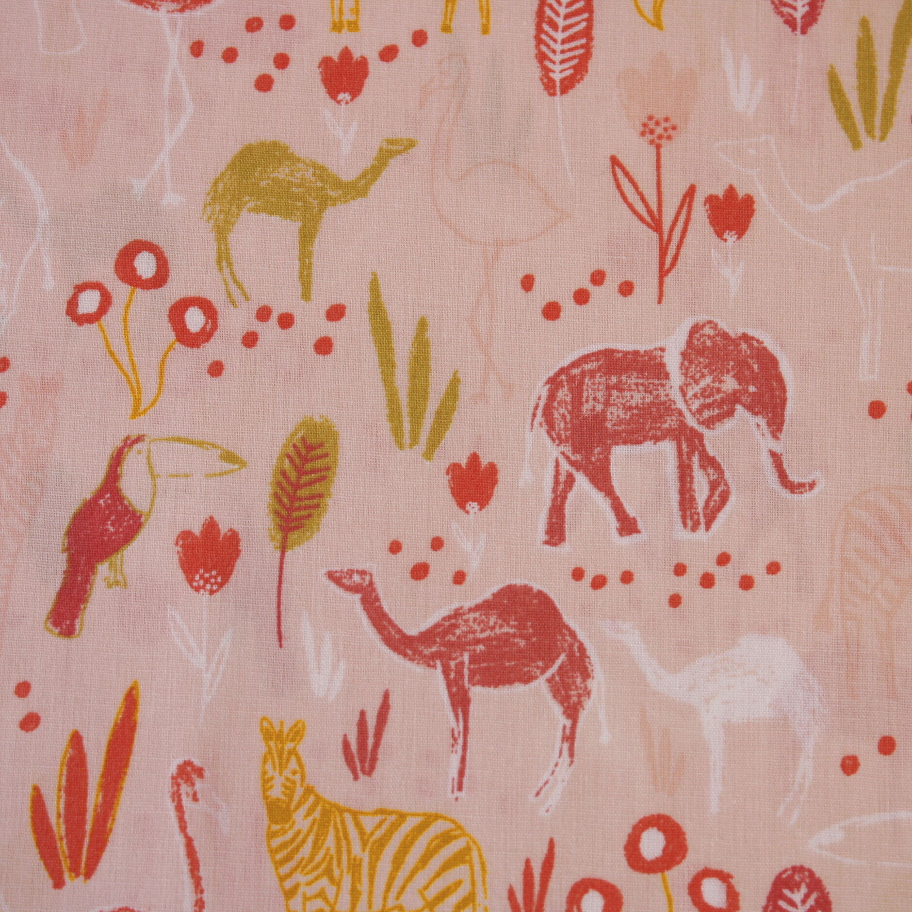 Kinder Stoff Safari Tiere Rosa