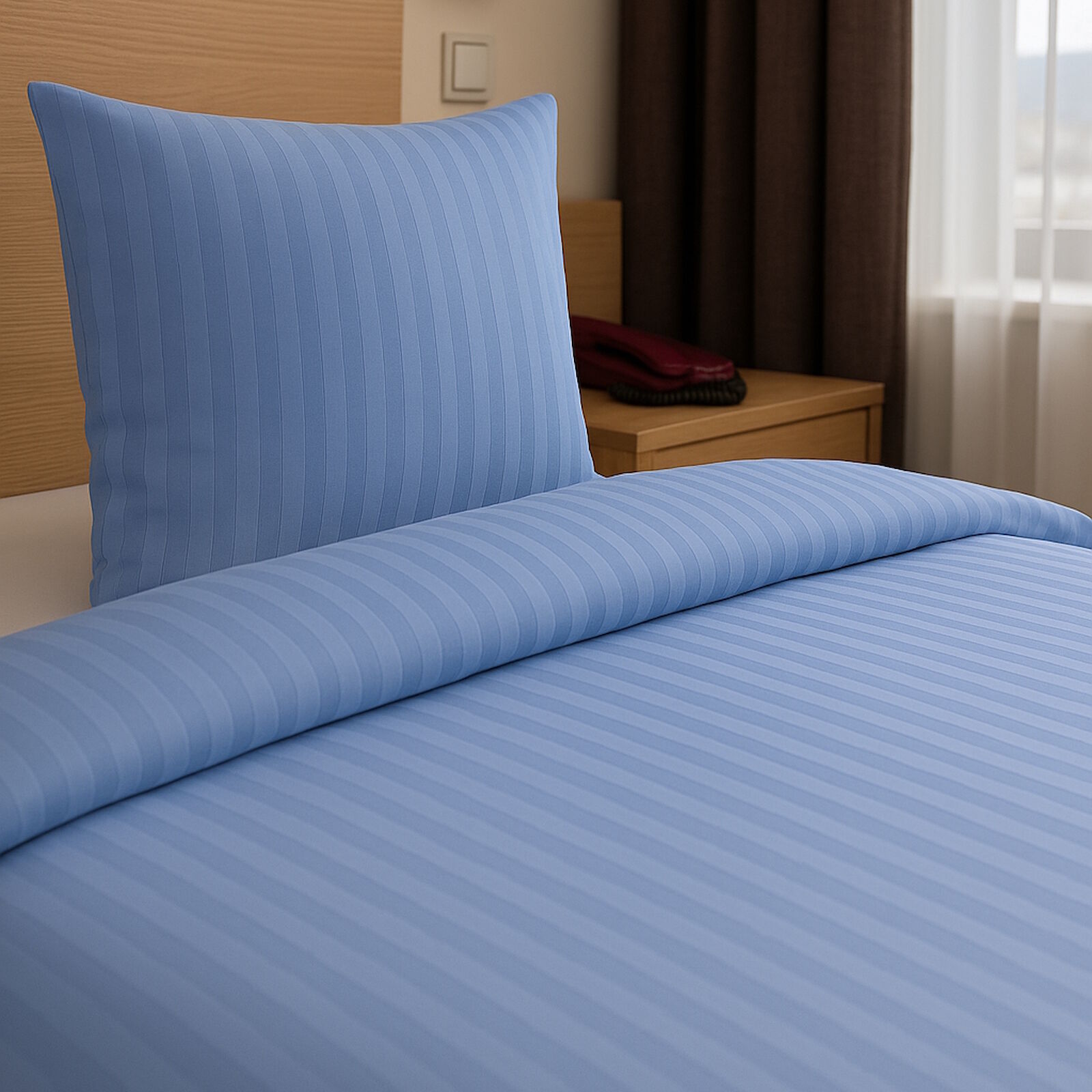 Hotelbettwäsche Streifensatin 25 mm Hellblau-135x200 80x80