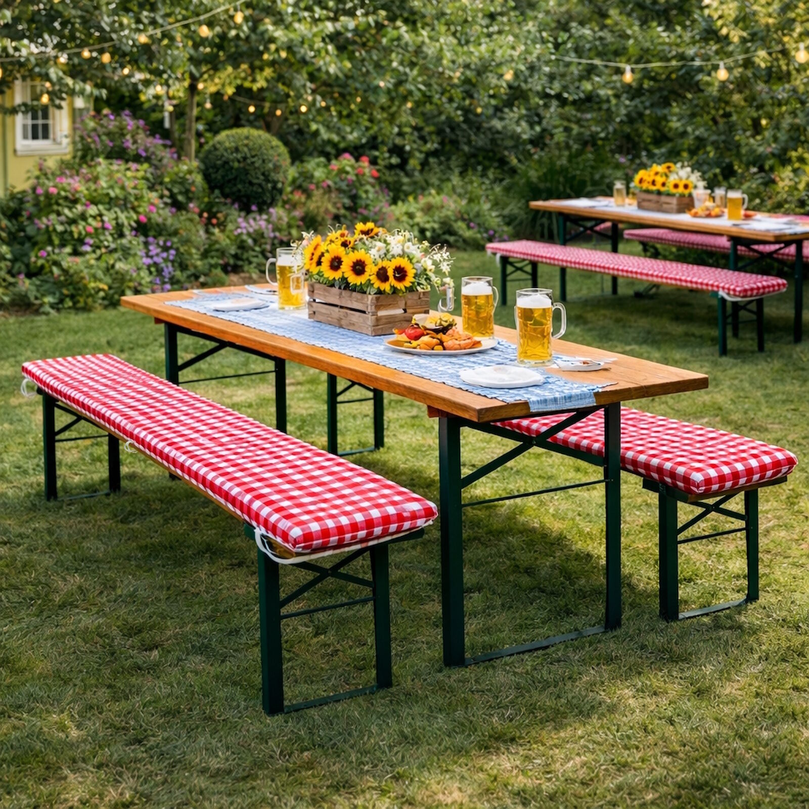 2er Set Karo Bierbankauflage Rot 200x25 220x25