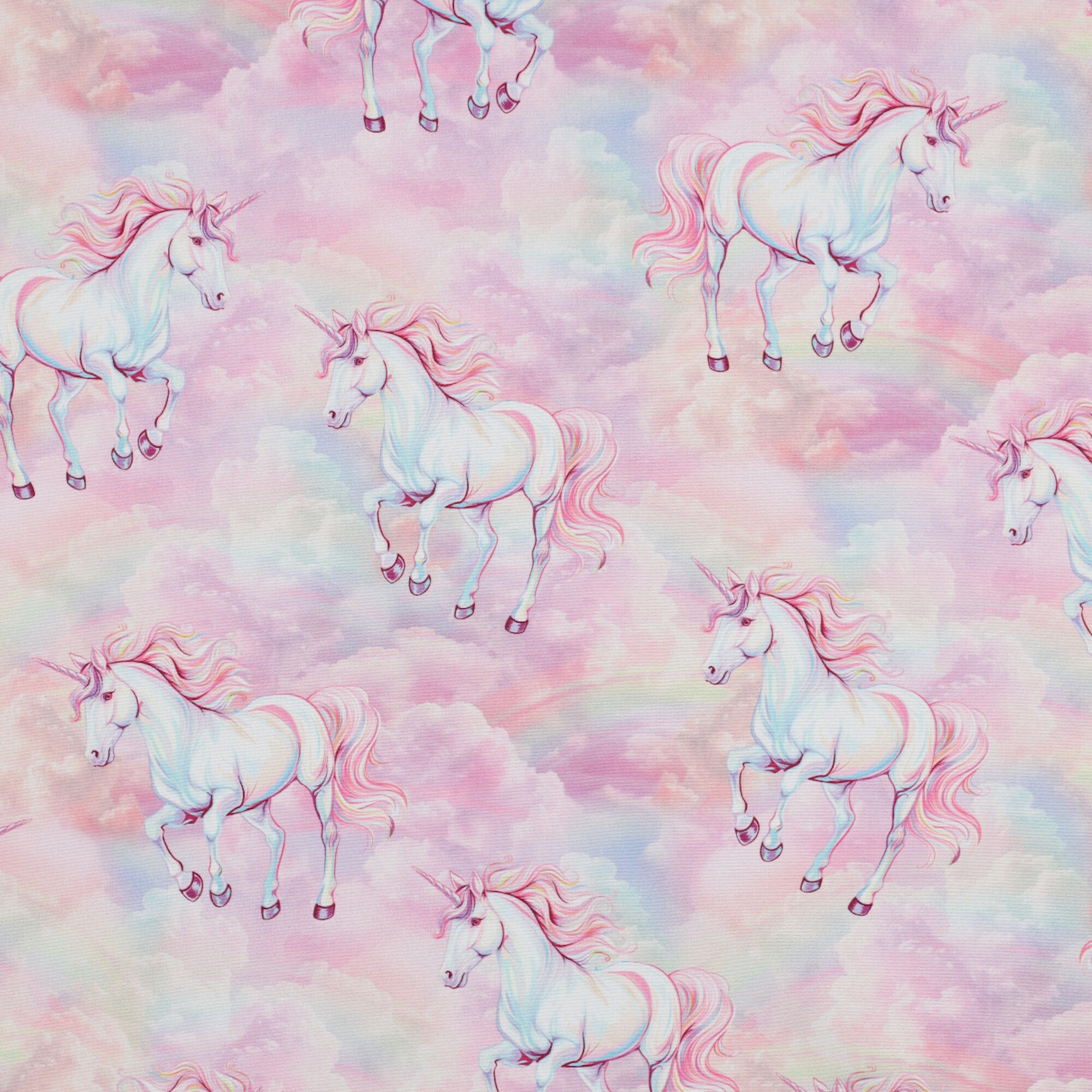 Stoff Meterware Einhorn Wolken Rosa Softshell