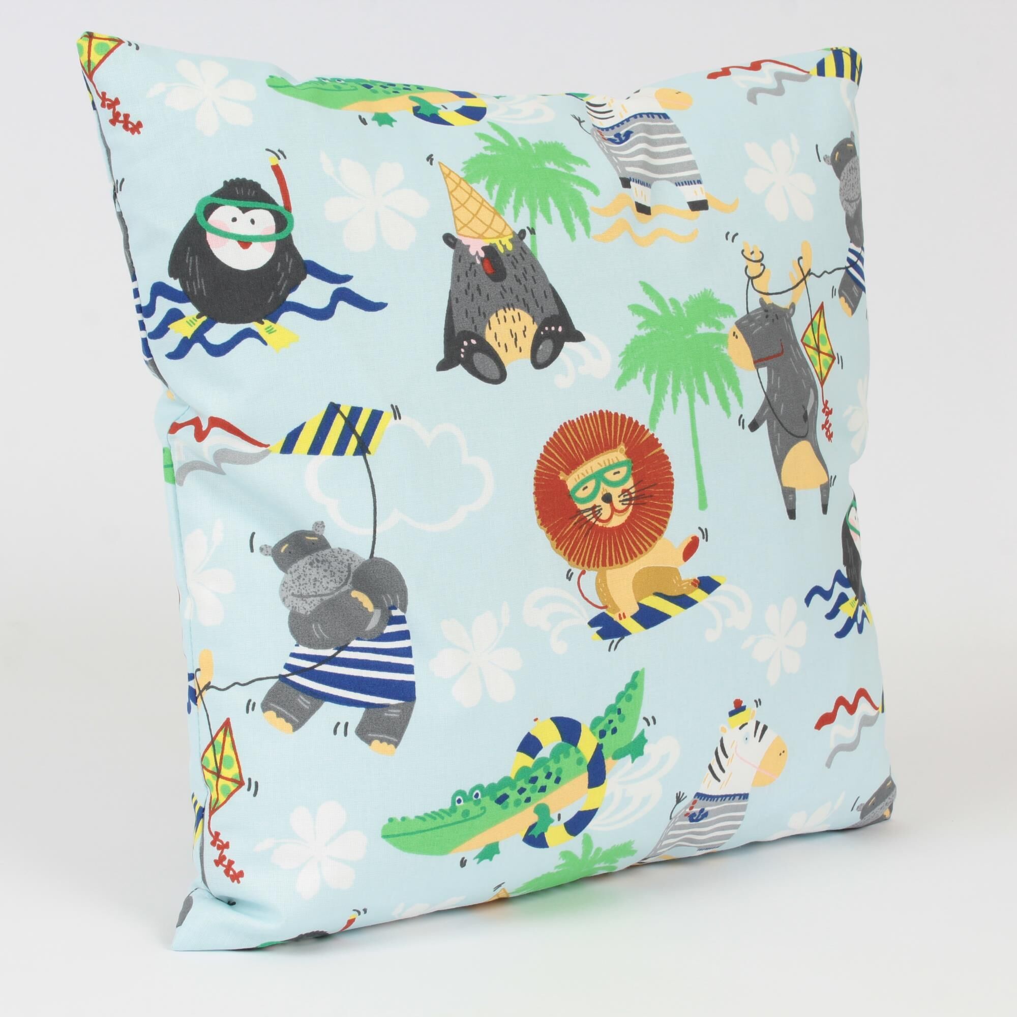 Kissenbezug 40x40 cm Rakete Tiere am Strand Hellblau Baumwolle