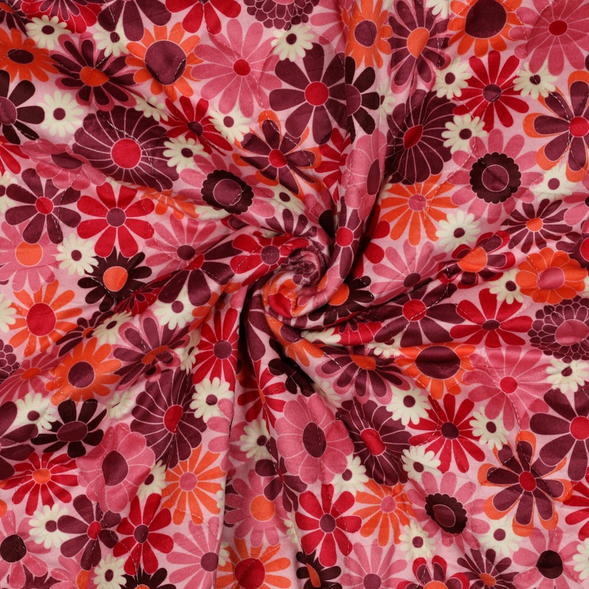 Stoff Meterware Blumen Pink Samt Gesteppt