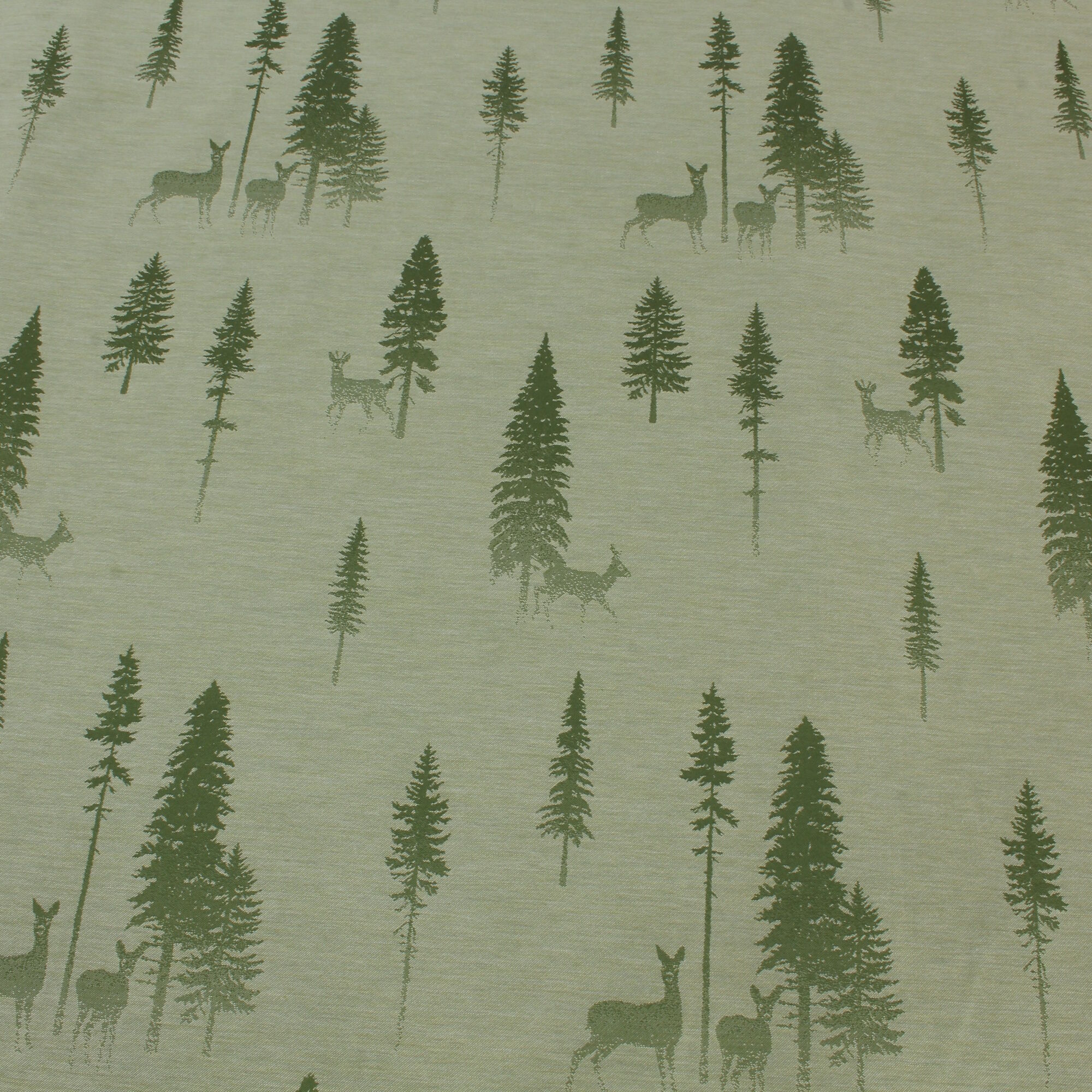 Stoff Meterware Rehe im Wald Grün Jacquard Mischgewebe