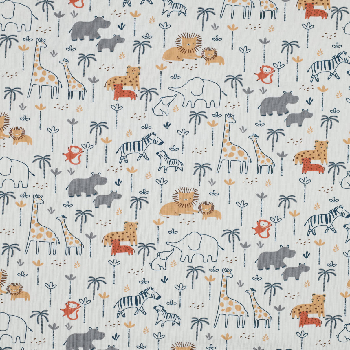 Stoff Meterware Löwe Zebra Giraffe Elefant Weiß Jersey