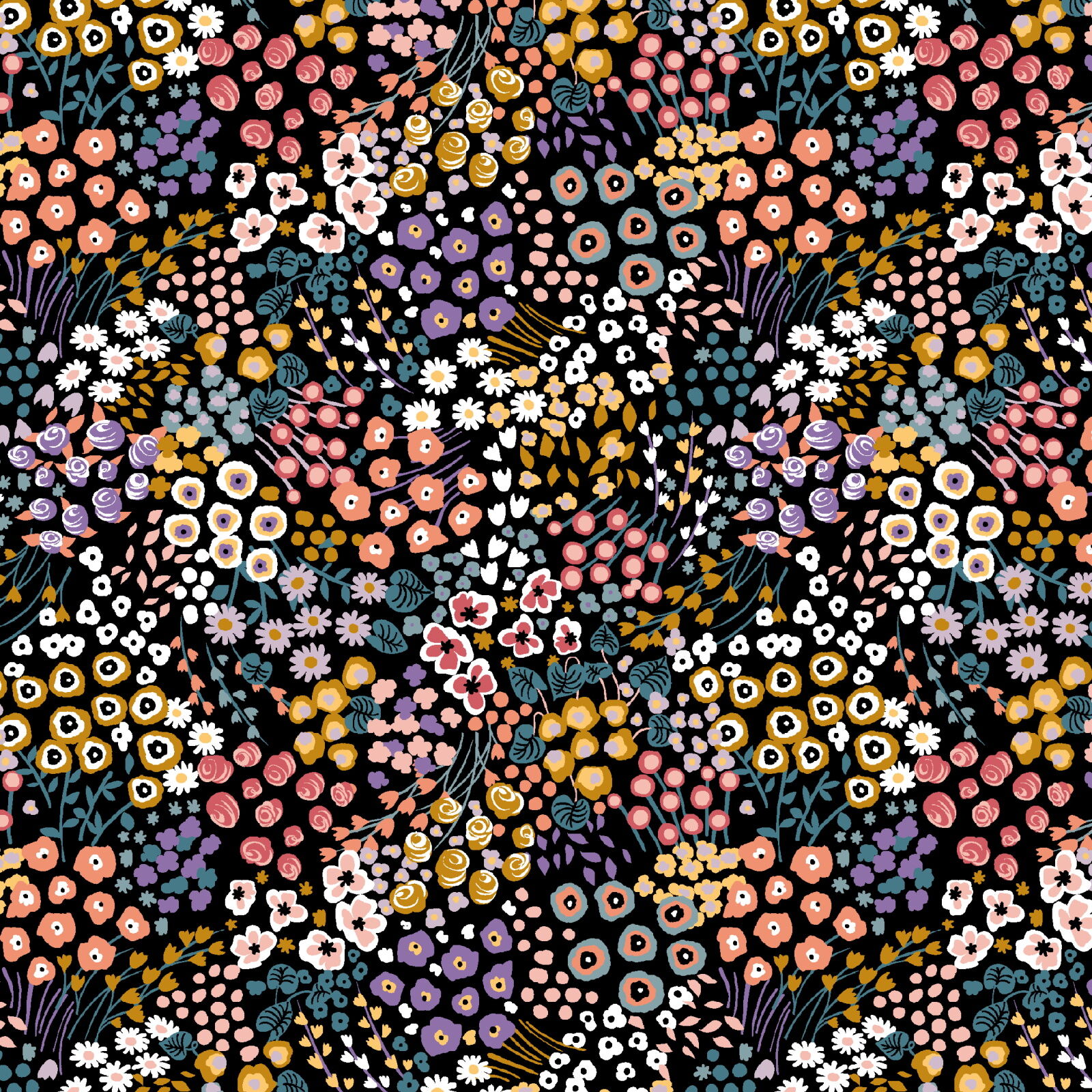 Stoff Meterware Flowers Everywhere Schwarz Jersey