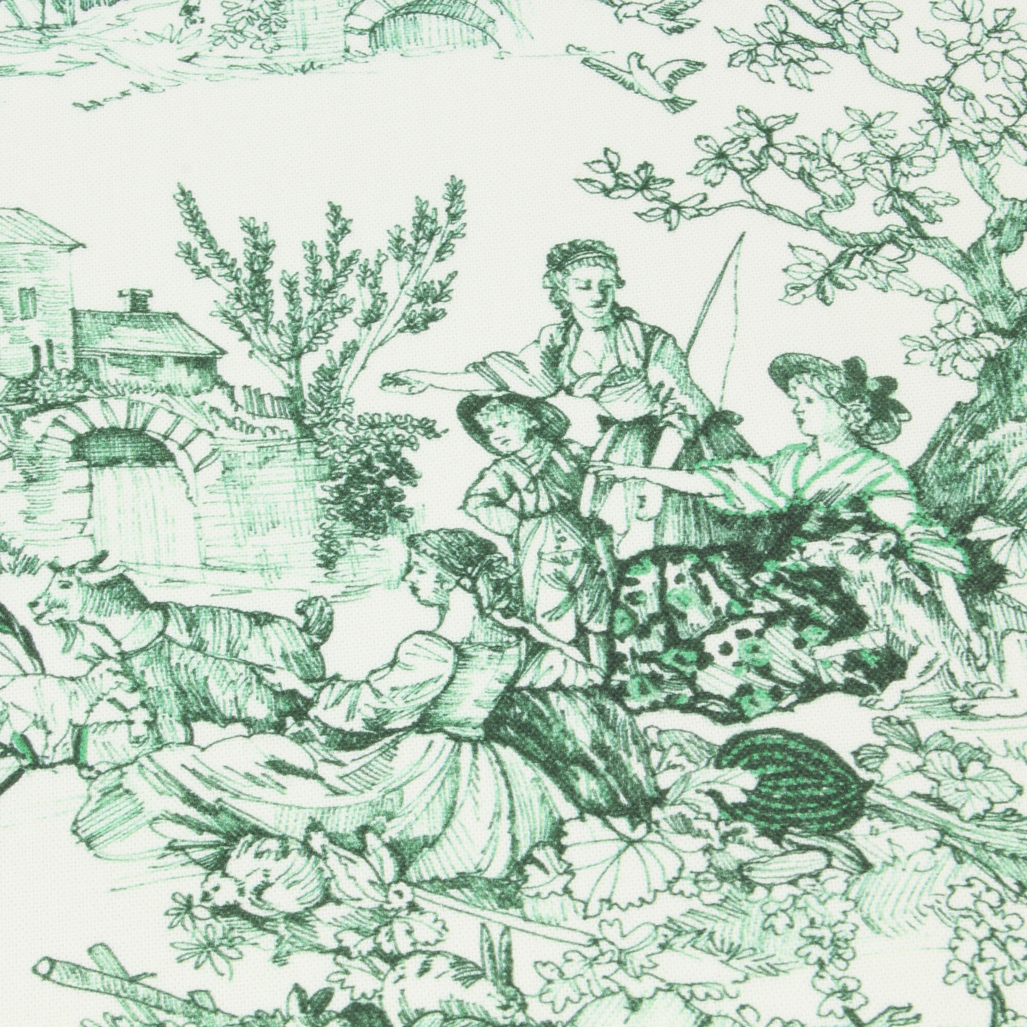 Stoff Meterware Toile de Jouy Grün Canvas