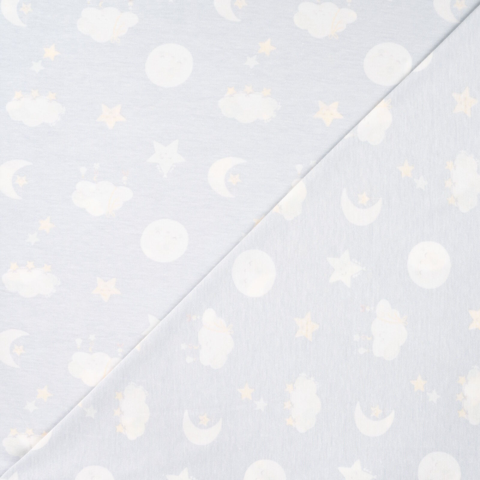 Jersey Stoff Mond Sterne Wolken Hellblau Meterware