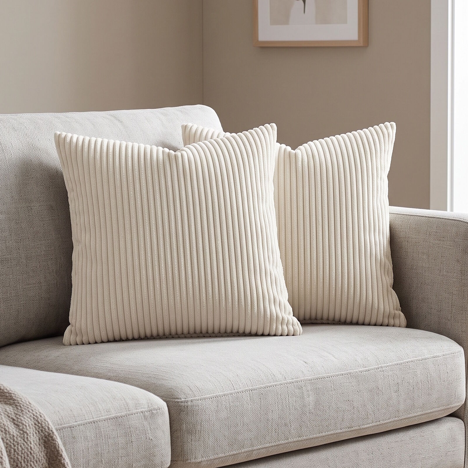 Cord Kissenbezüge Beige 2er Set