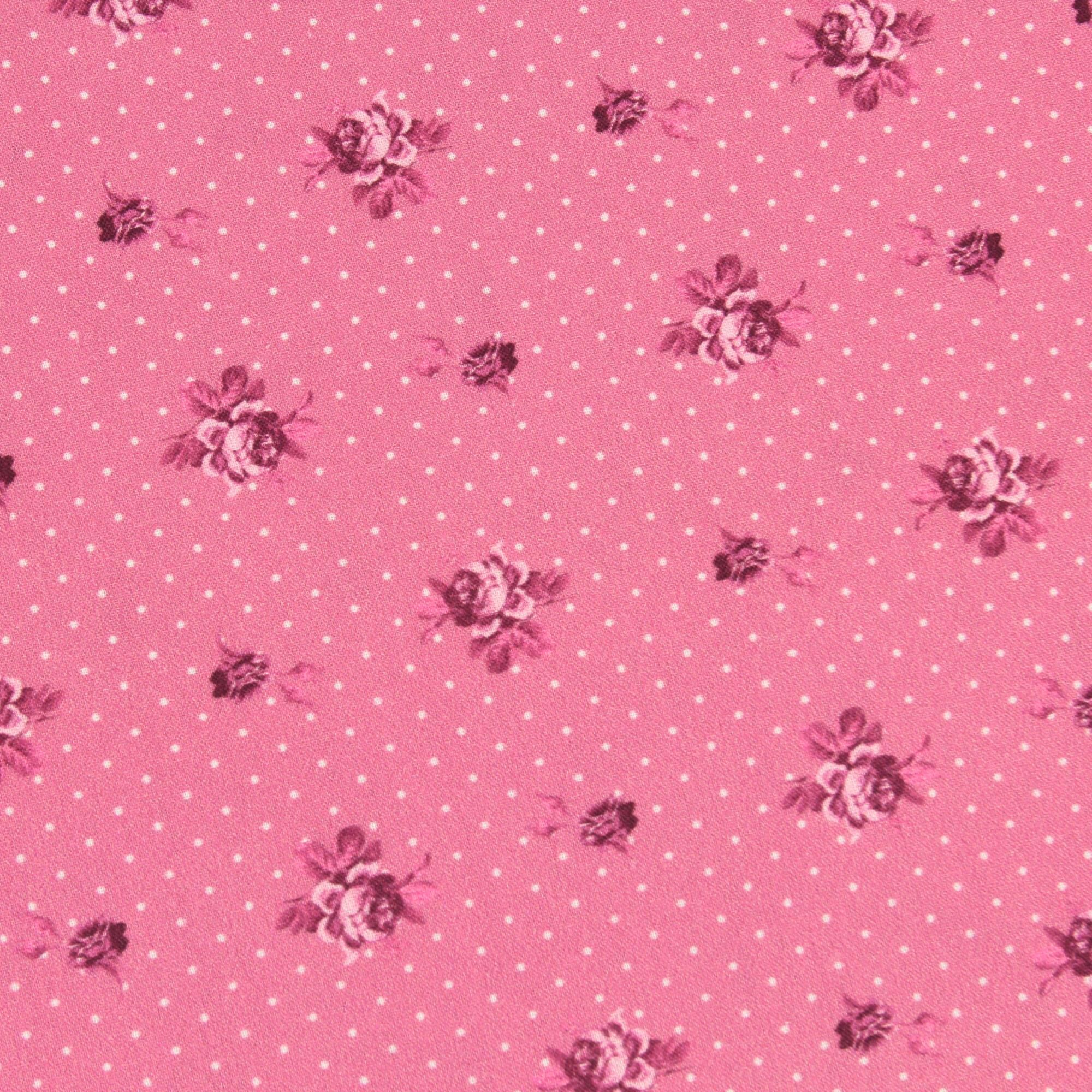 Stoff Meterware kleine Rosen Punkte Pink Baumwolle Perkal