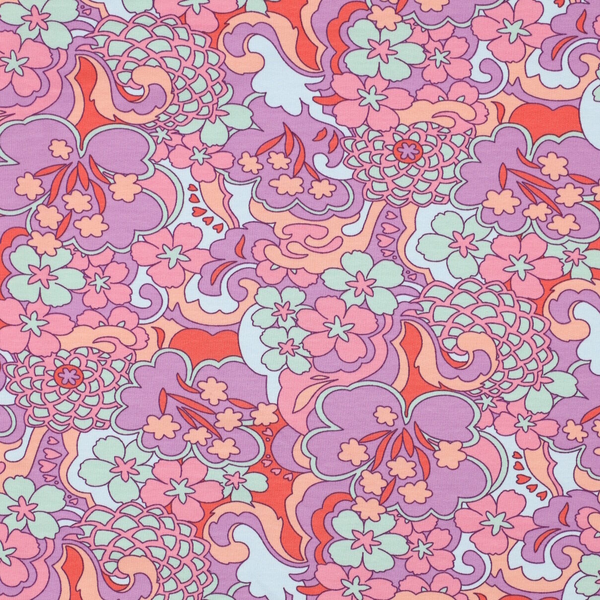 Stoff Meterware wilde Blumen Lila  French Terry