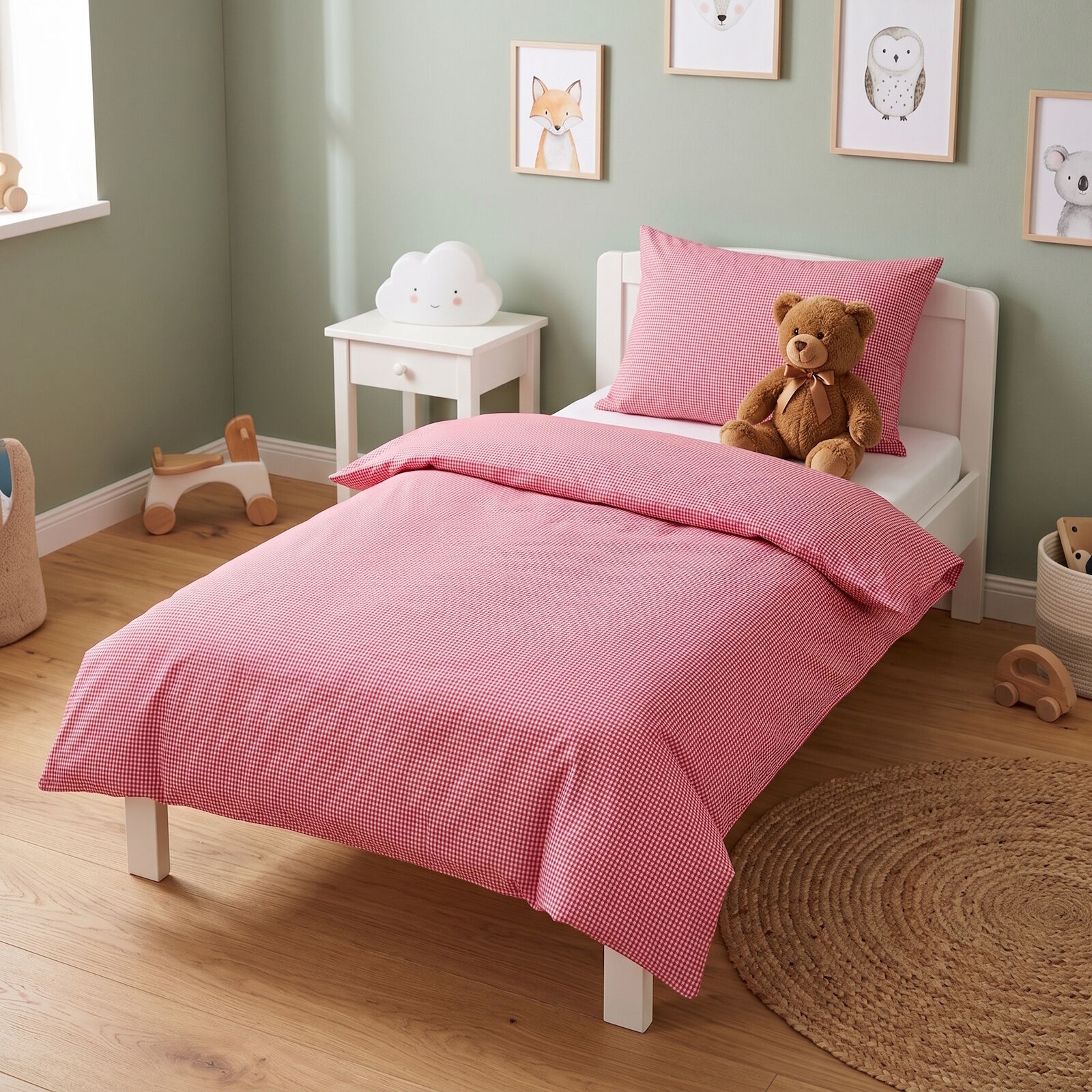 Karierte Kinderbettwäsche Rot Weiß 100x135 Baumwolle