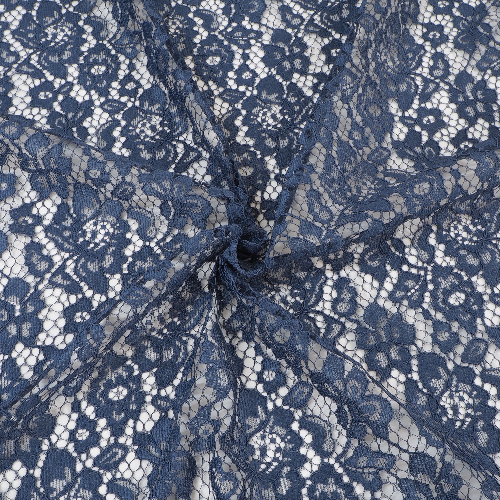 Stoff Meterware Spitze Blumen Jeansblau Polyester