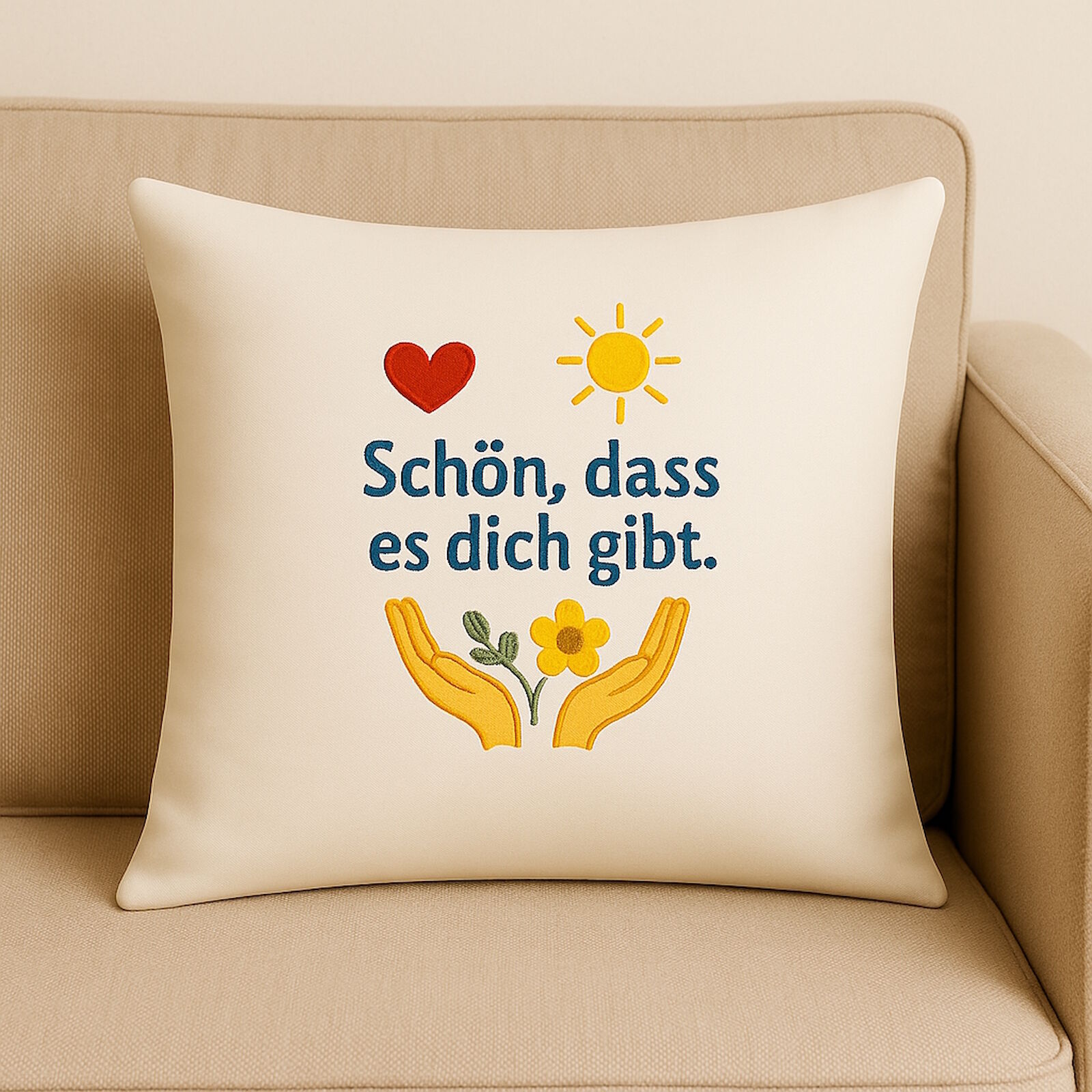 Geschenk Kissen Schön dass es dich gibt 40x40 Baumwolle bestickt