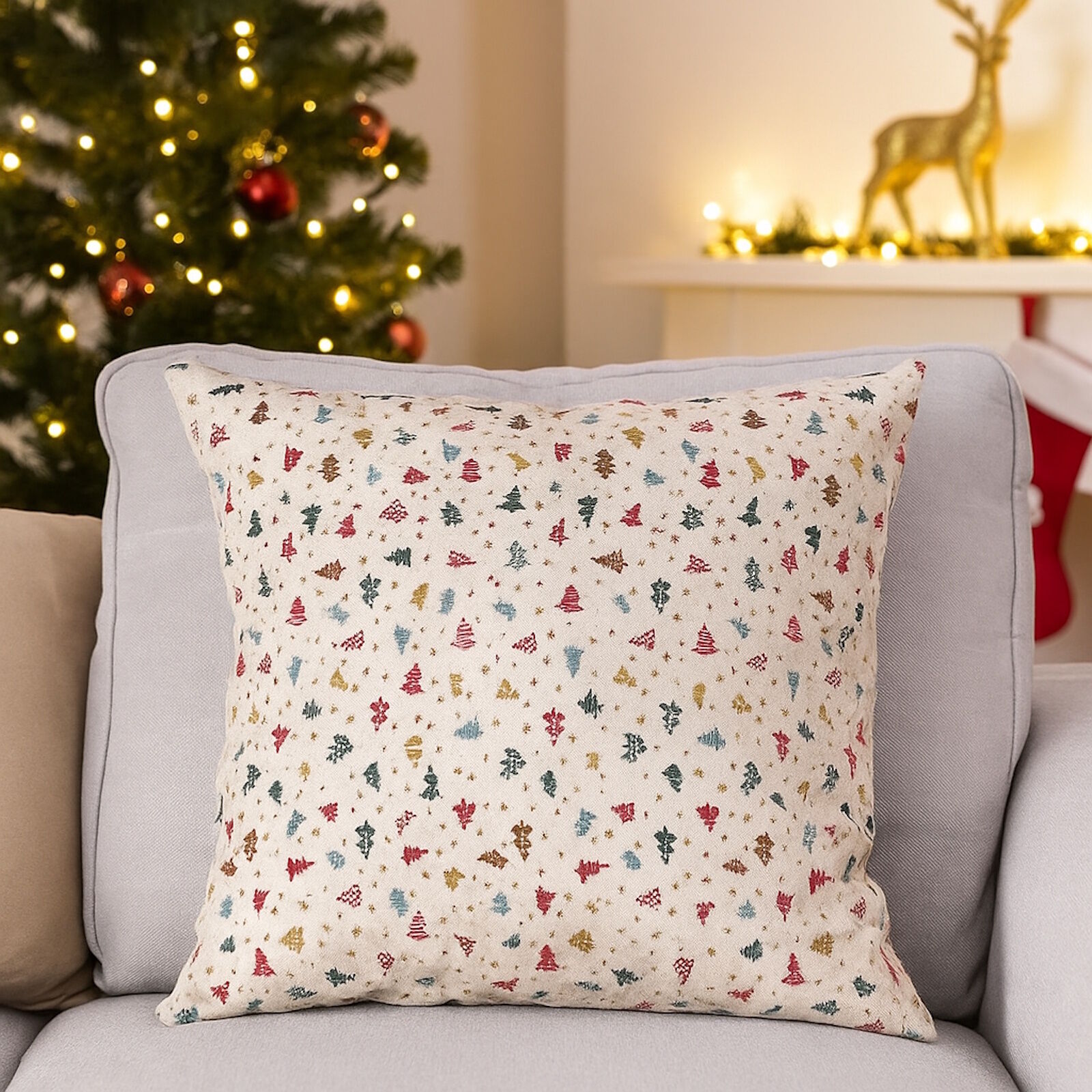 Kissenbezug 40x40 cm Weihnachtsbäume auf Weiß