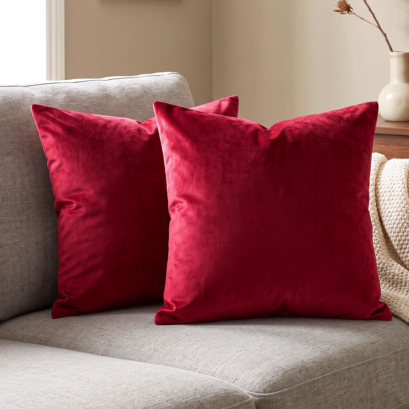 Kissenbezug Lulin Rot Samt 2er Set-50x50 cm