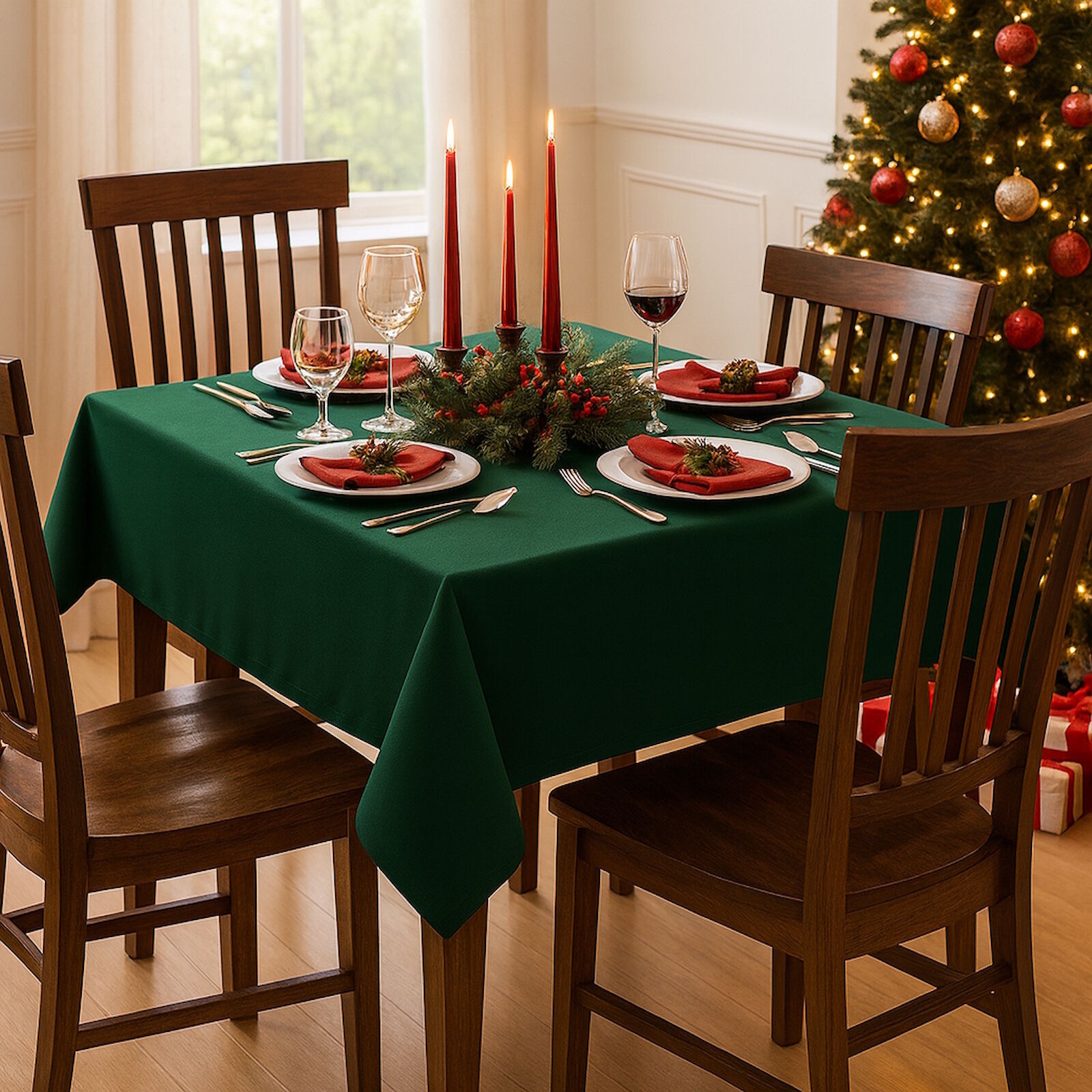 Tischdecke Weihnachten Dunkelgrün Baumwolle