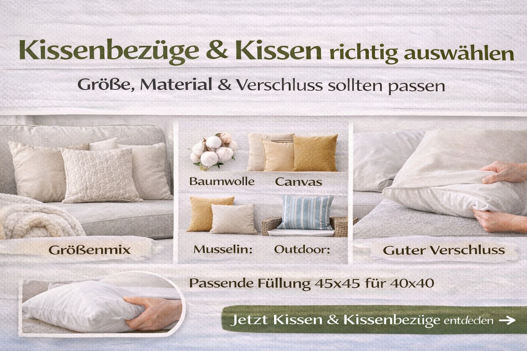 Kissenbezüge & Kissen: Größen (30x30, 40x40, 50x50) & Tipps