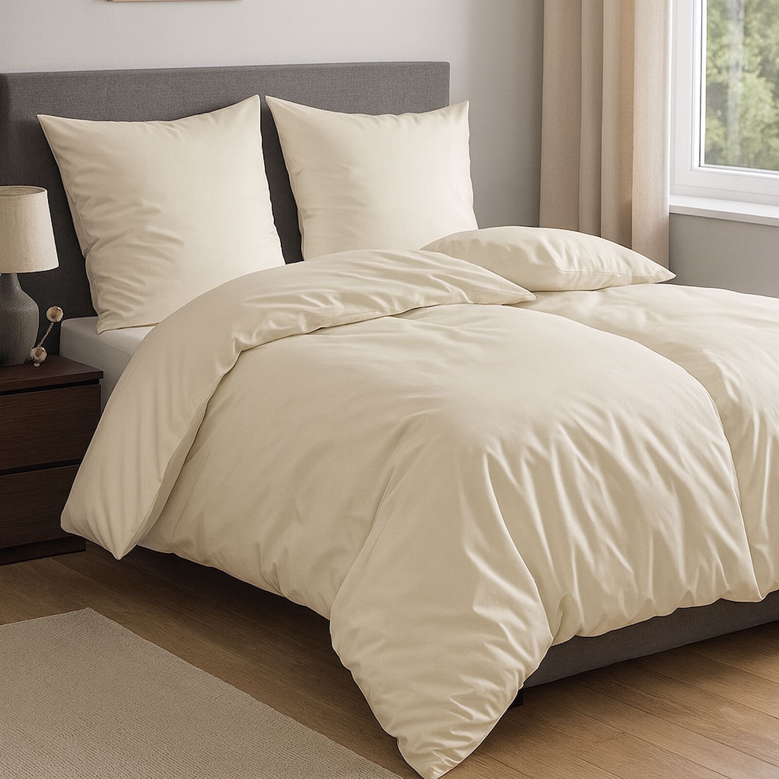 4-Teilige Mako Satin Bettwäsche Creme