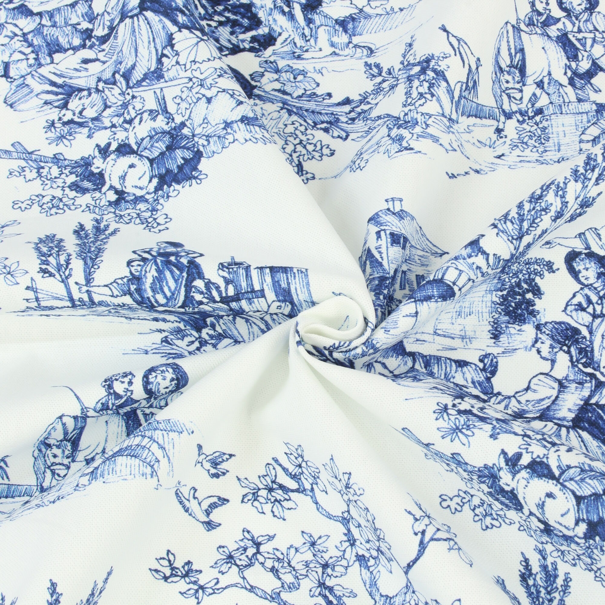 Stoff Meterware Toile de Jouy Blau Canvas
