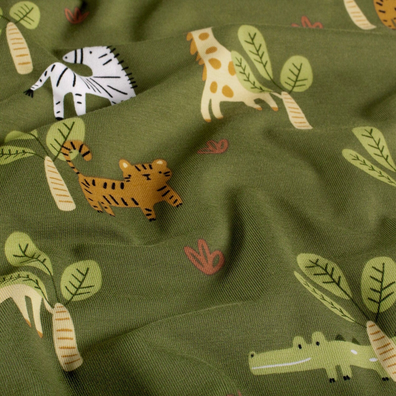Dschungel Tiere Jersey Stoff Zebra Giraffe Krokodil 150 cm