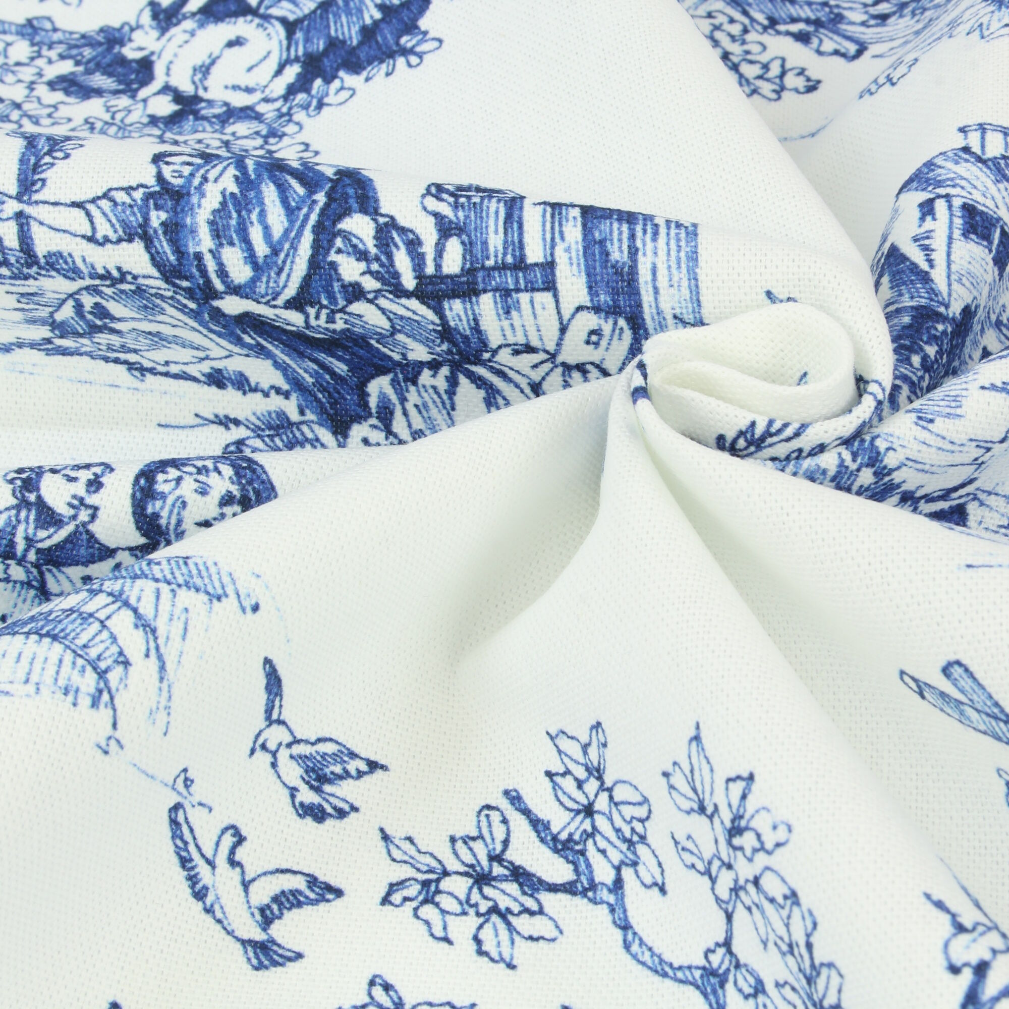 Stoff Meterware Toile de Jouy Blau Canvas